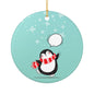 Cute Penguin Ceramic Ornament — Holiday Snowflakes, Two-Sided Christmas Tree Decoration