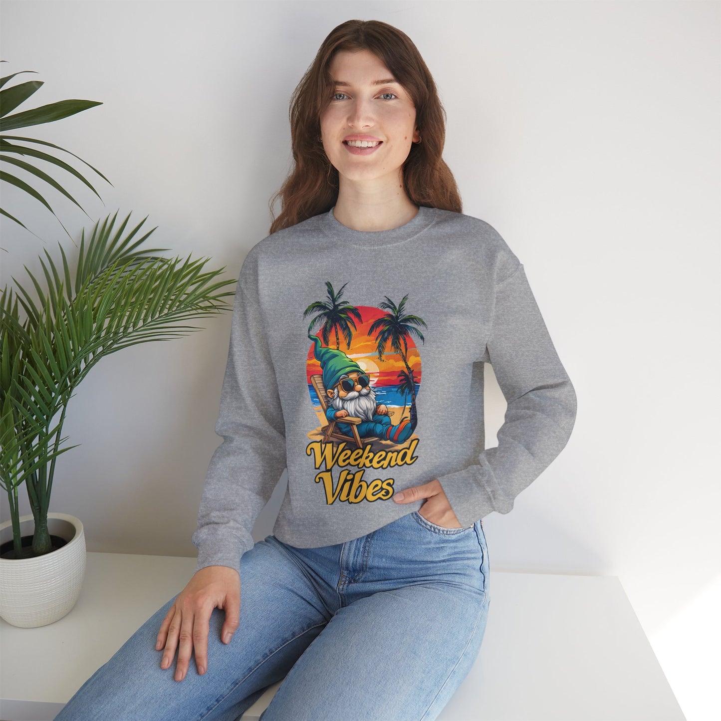 Crewneck — "Weekend Vibes" Tropical Gnome Sweatshirt