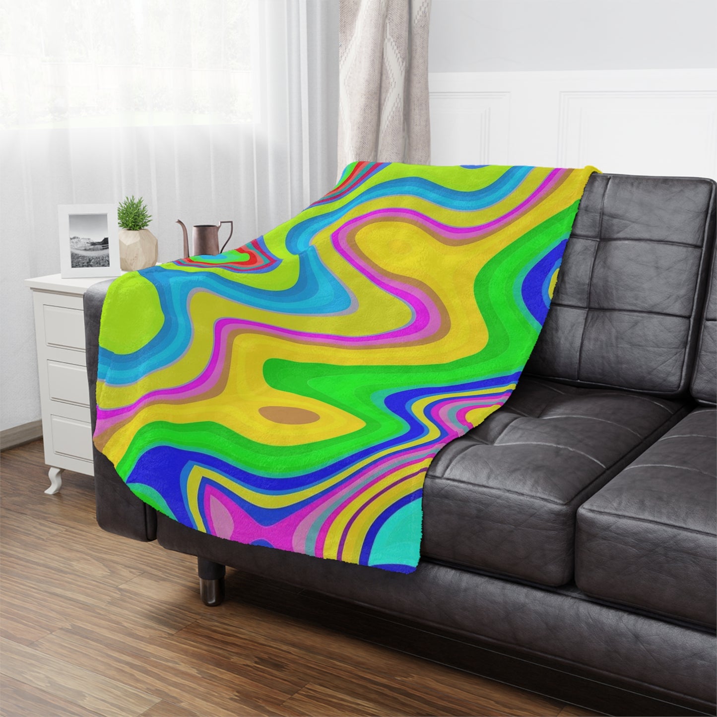 Psychedelic Swirl Minky Blanket — Colorful Retro Wave Throw