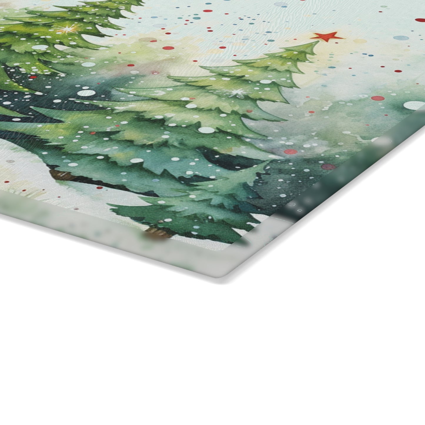 Glass Cutting Board — Watercolor Christmas Trees Holiday Kitchen Decor