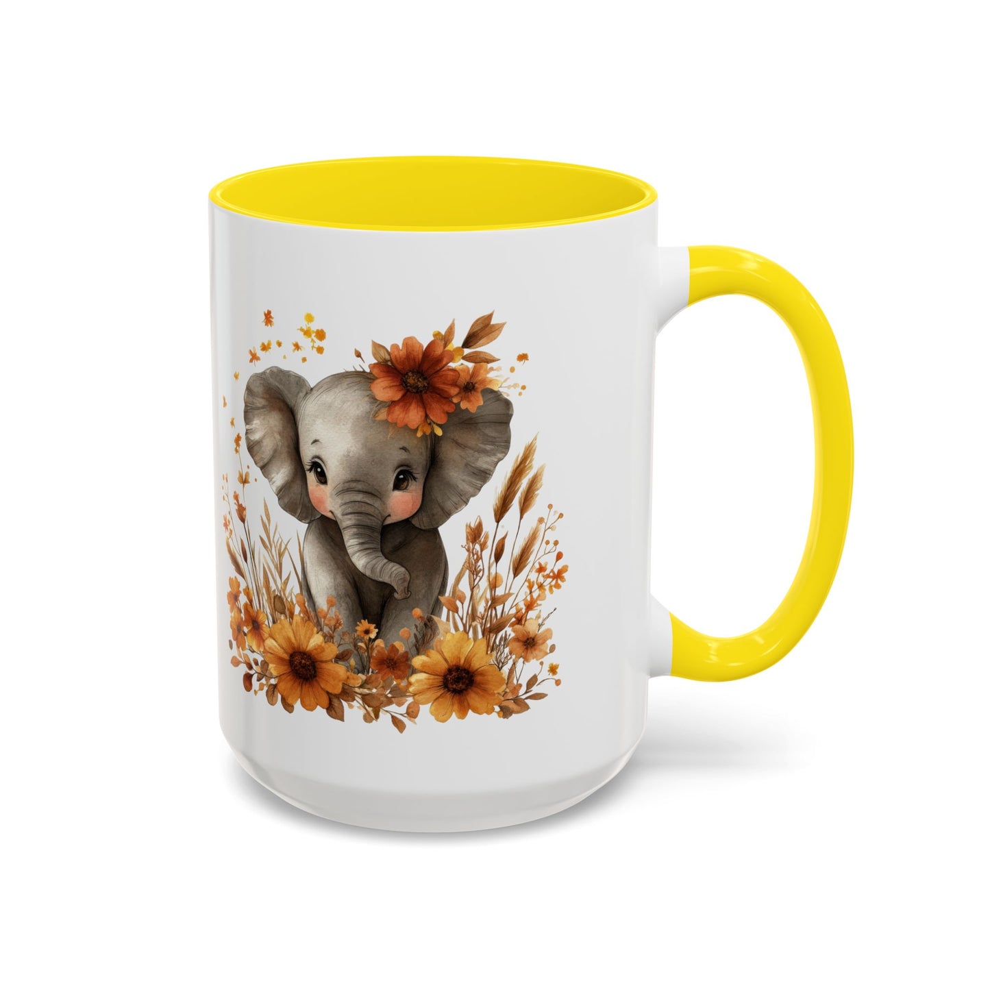 Adorable Elephant Floral Coffee Mug, Cute Animal Mug, Coffee Lover Gift, Kids Mug, Baby Shower Decor