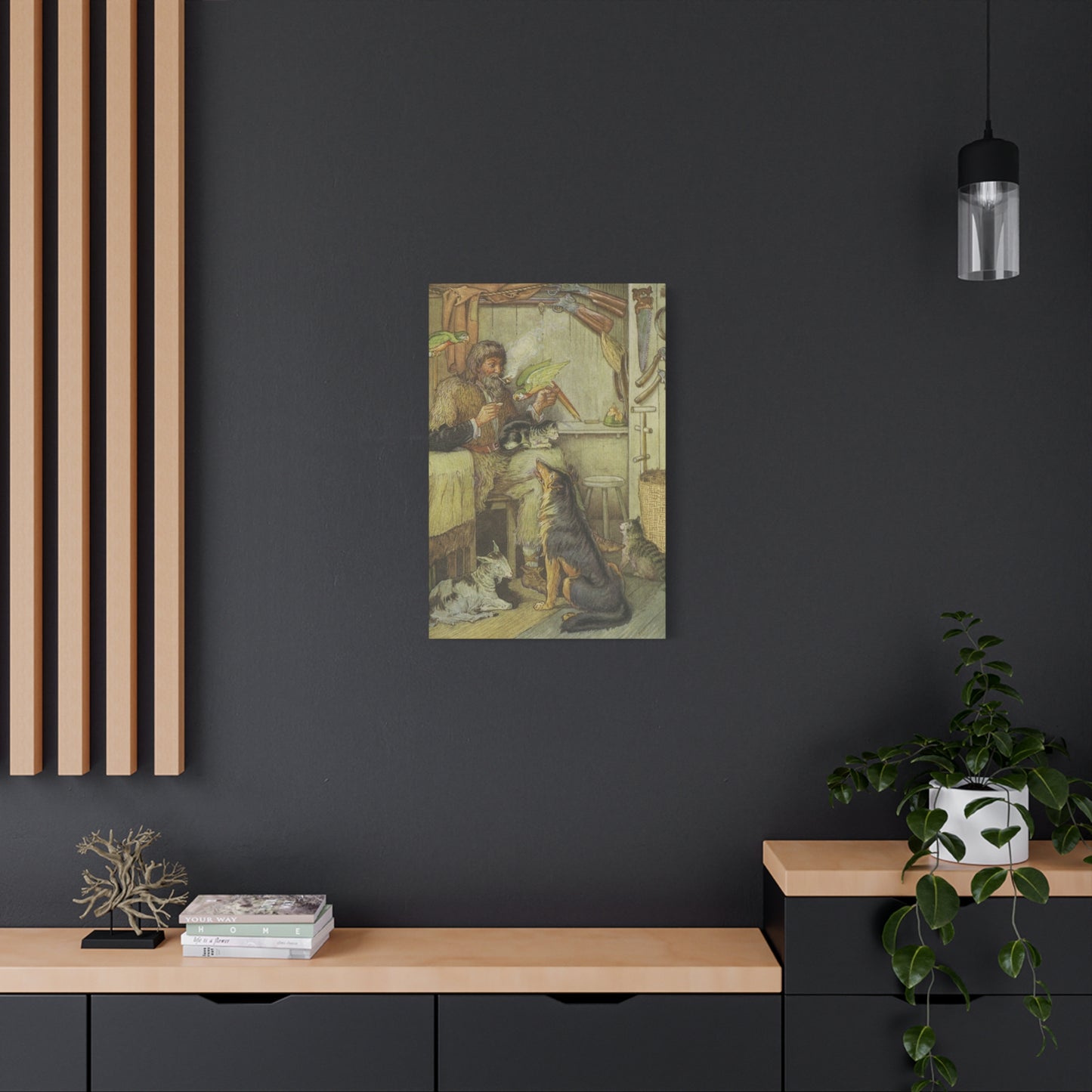 Vintage Cottage Animal Illustration Matte Canvas Print