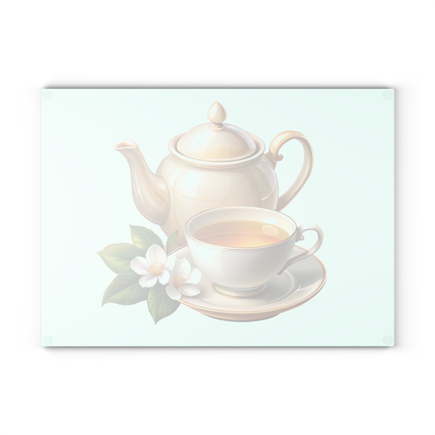 Elegant Tea Time Glass Cutting Board, Kitchen Decor, Gift for Tea Lovers, Housewarming, Birthday, Mother's Day