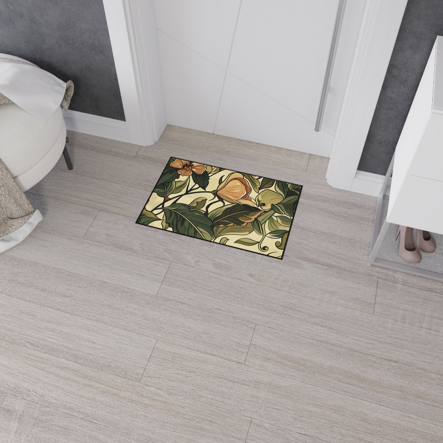 Floral Vine Heavy-Duty Floor Mat — Vintage Botanical Entrance Rug