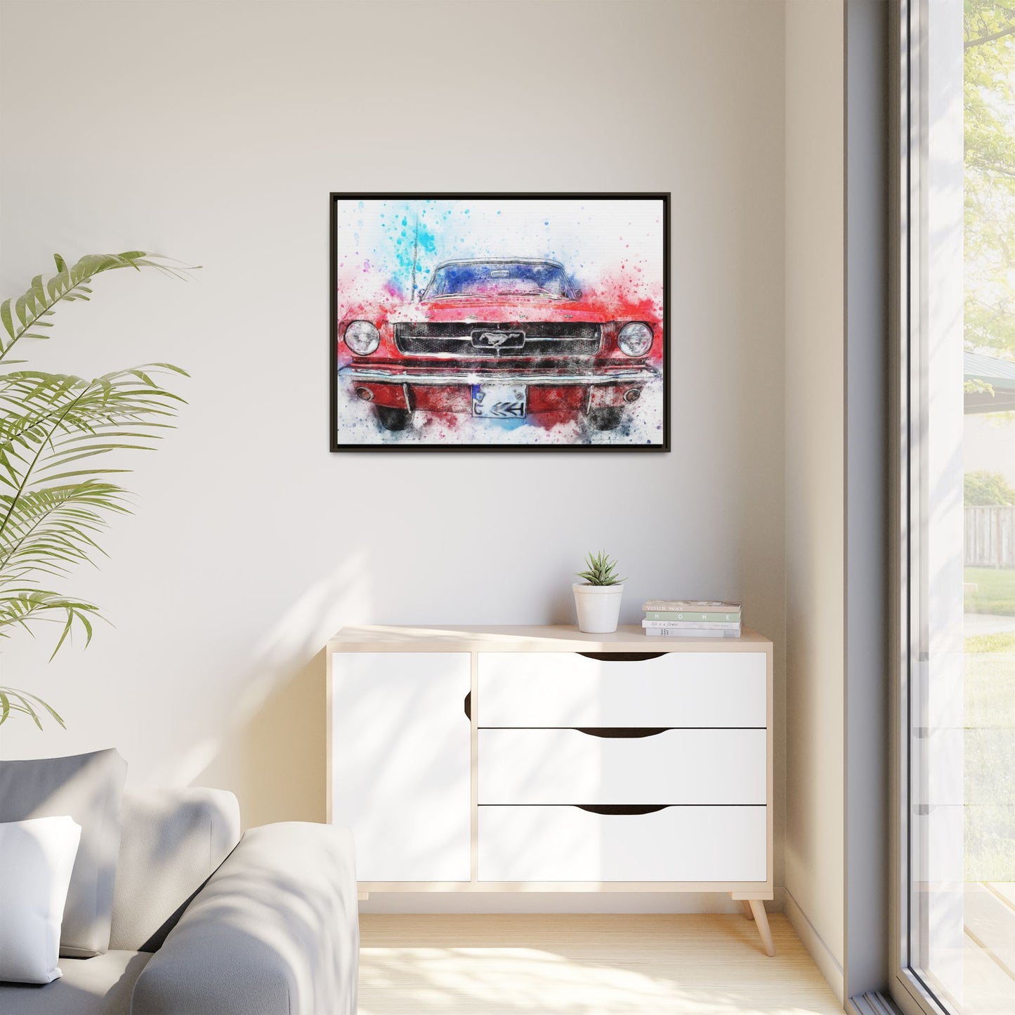 Matte Canvas, Framed Mustang Car