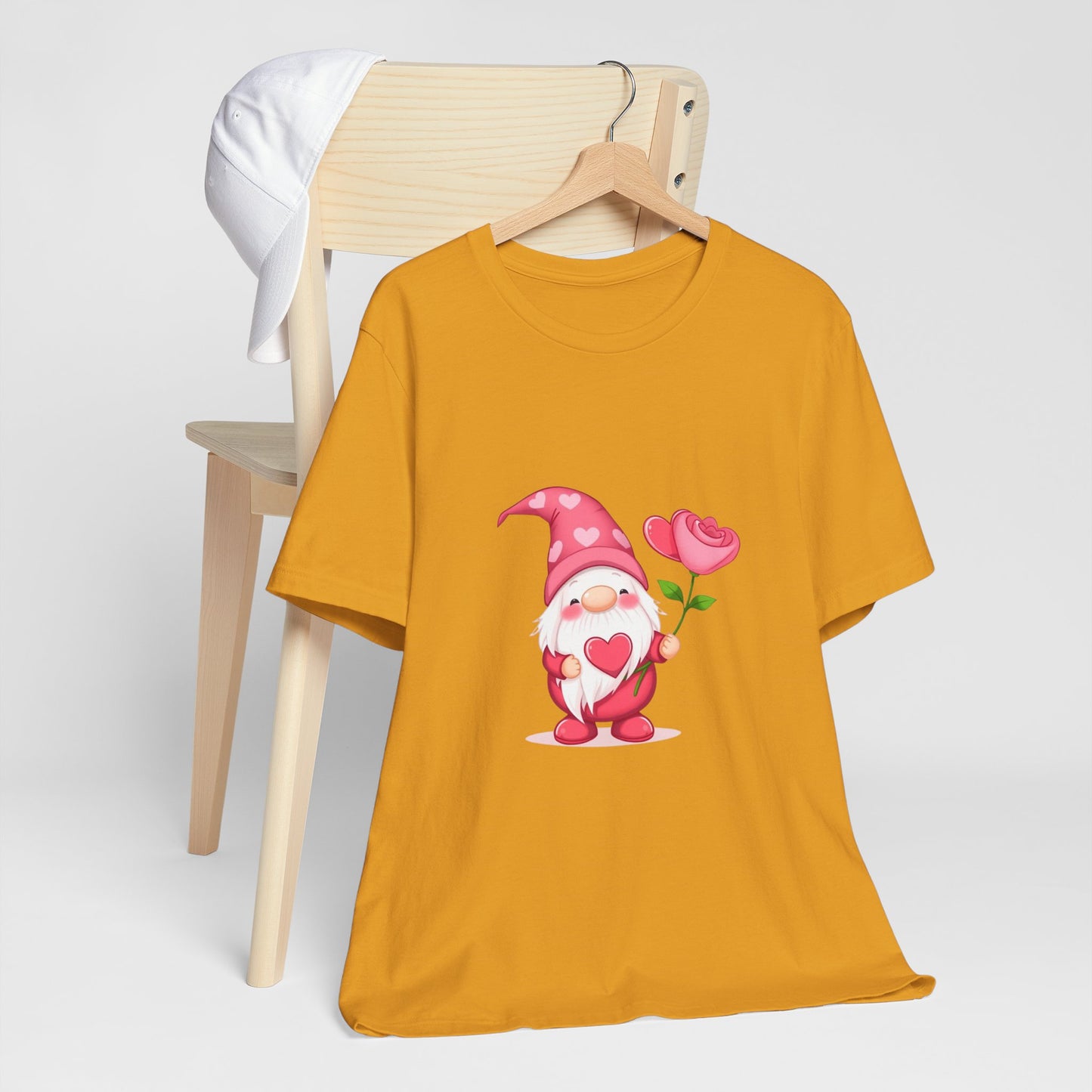 Valentine Gnome T‑Shirt — Cute Pink Gnome Holding Rose Tee