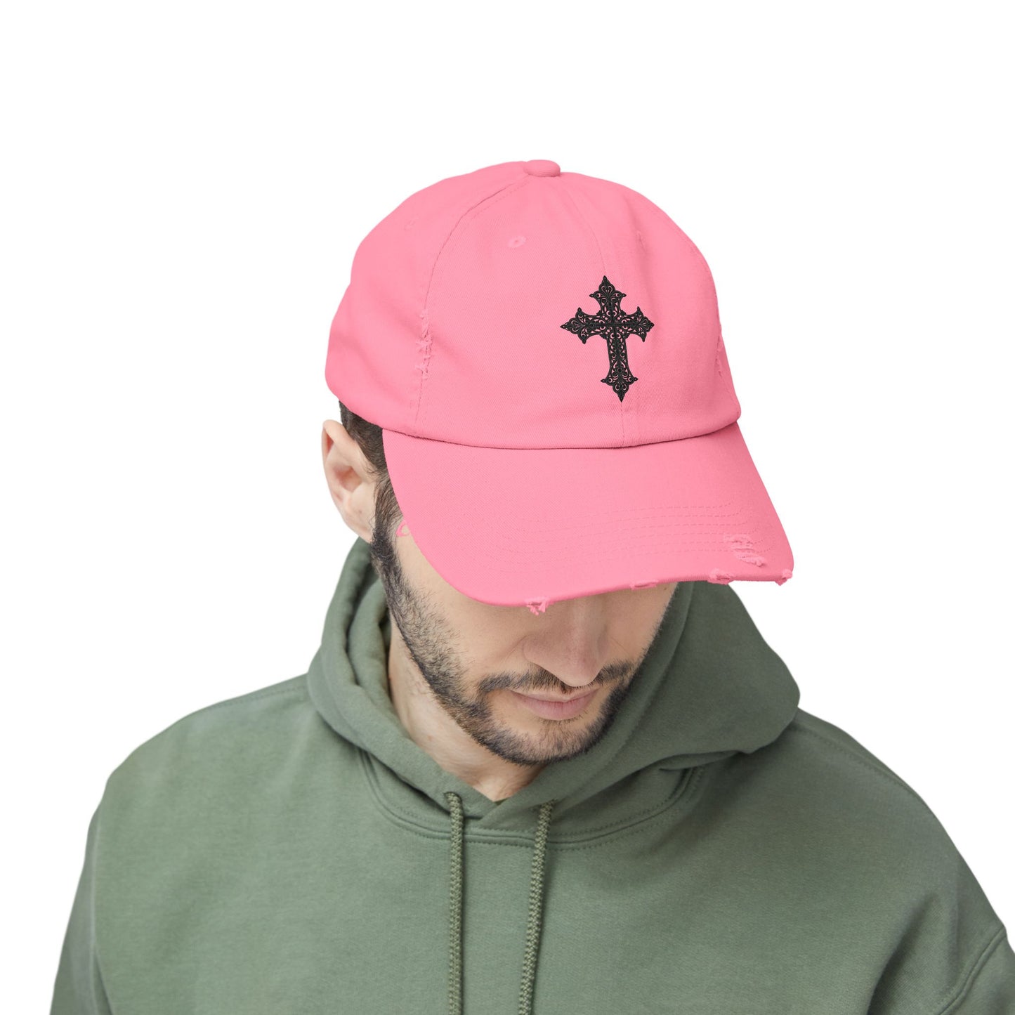 Cool Distressed Cap for Trendy Looks, Vintage Hat, Adjustable Cap, Cross Design, Casual Accessories