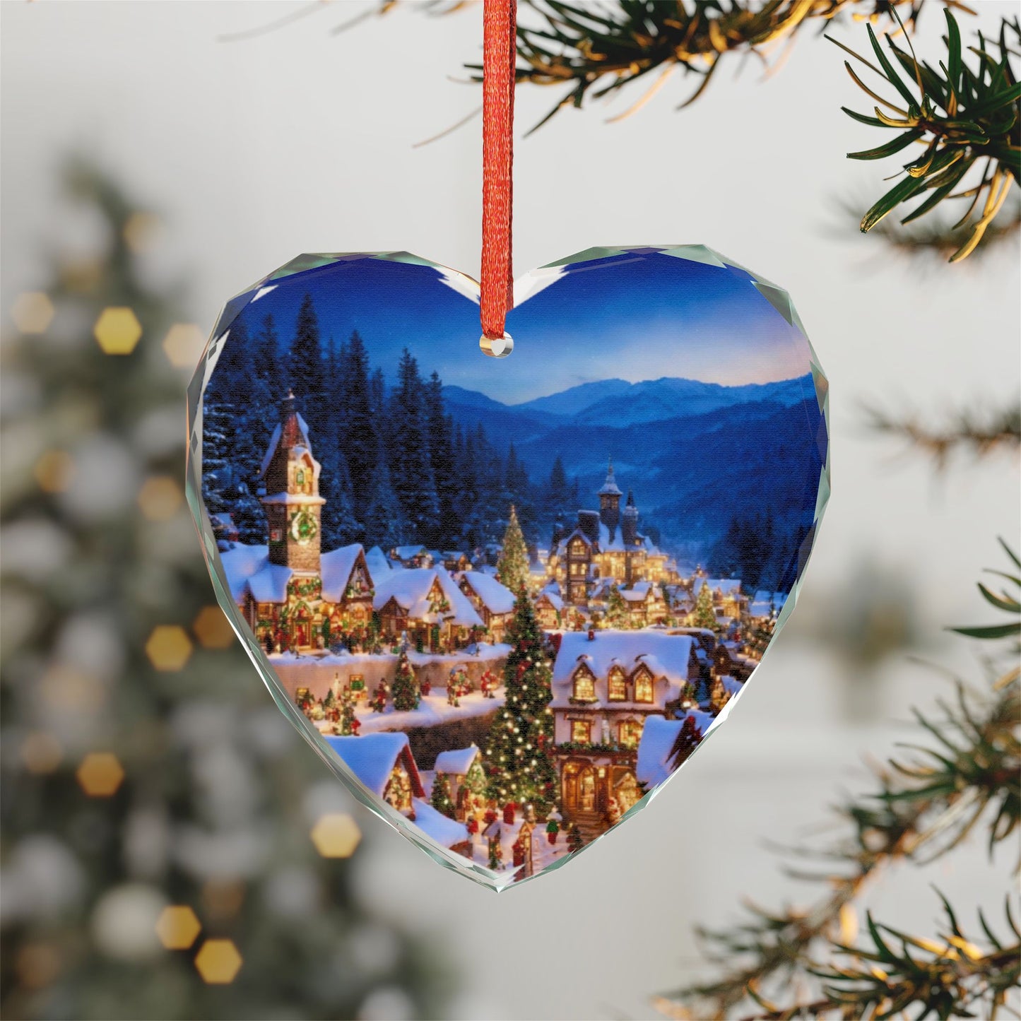 Crystal Heart Ornament — Snowy Christmas Village Glass Decoration