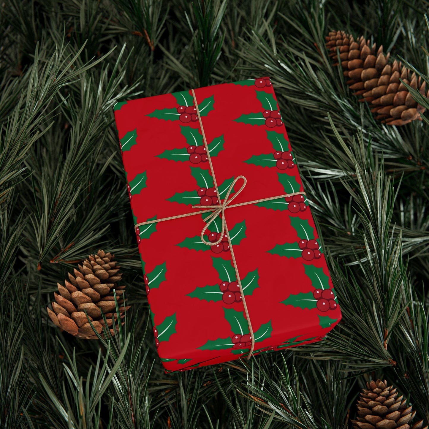 Festive Wrapping Paper Roll | Holiday Gift Wrap | Christmas Gift Wrap | Red Holly Design | Eco-Friendly Gift Wrap