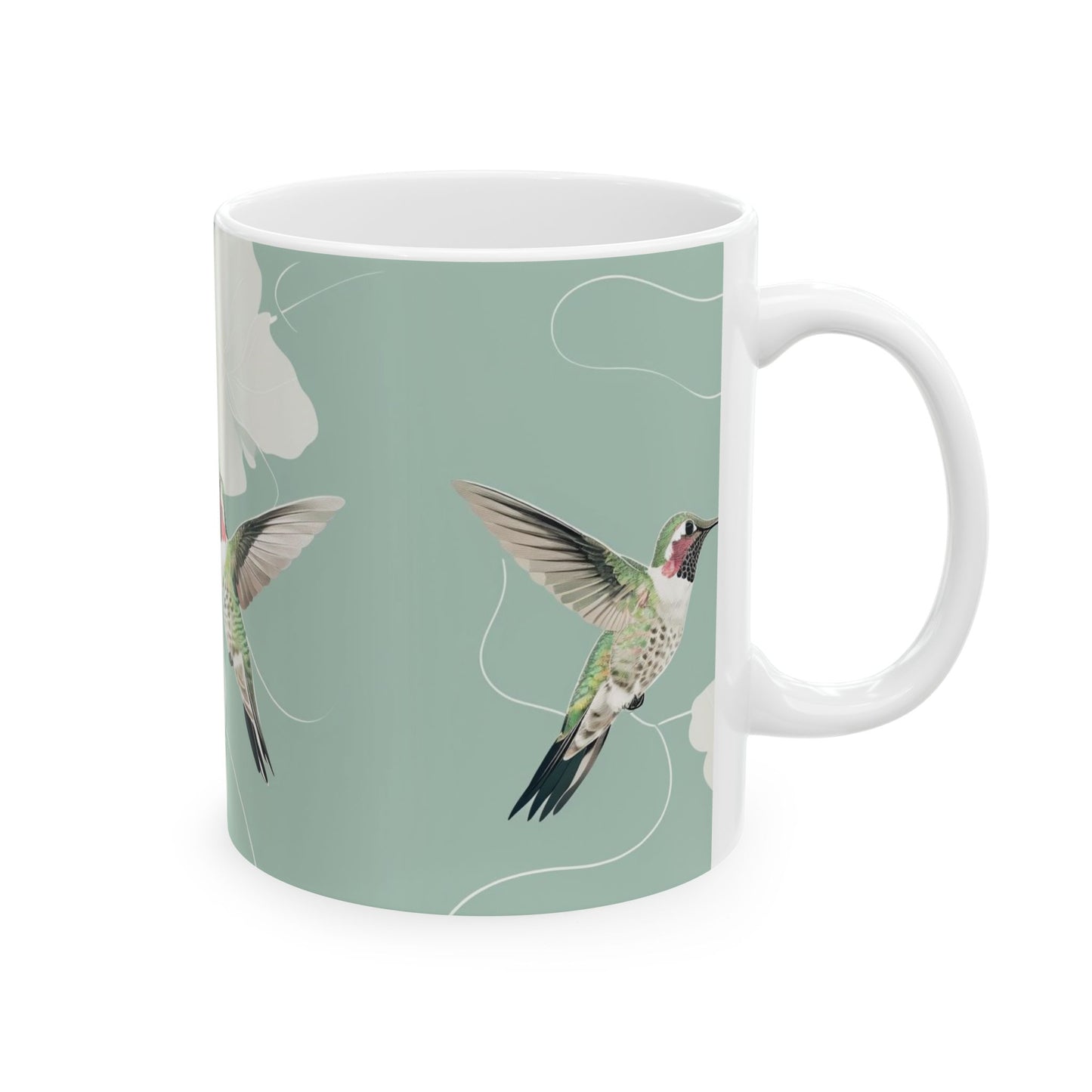 Hummingbird Floral Ceramic Mug – Botanical Mint Coffee Cup (11oz & 15oz)