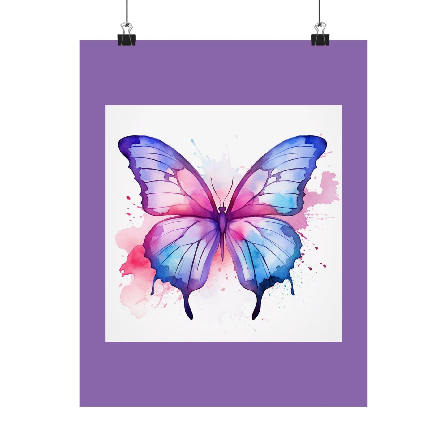 Butterfly Watercolor Matte Poster — Purple Vertical Art Print