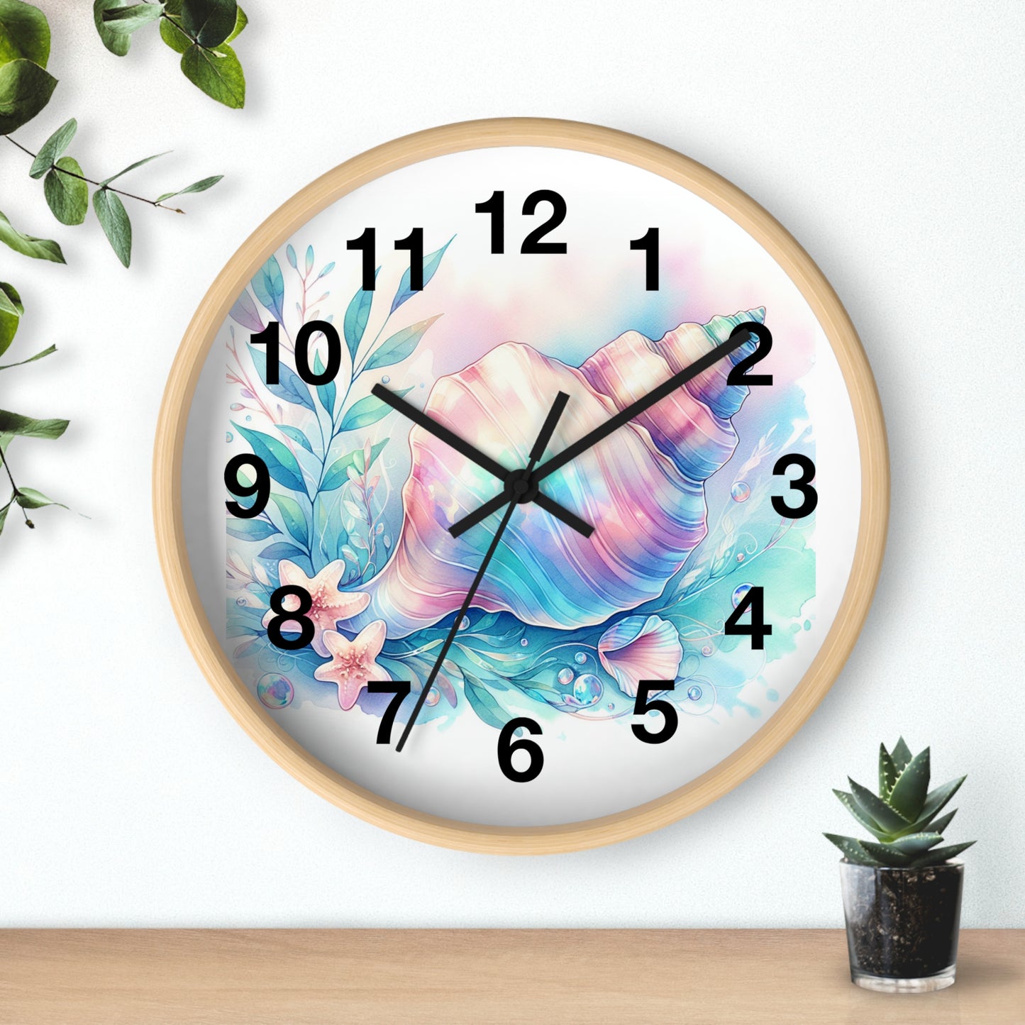 Seashell Pastel Wall Clock — Beachy Coastal Home Decor