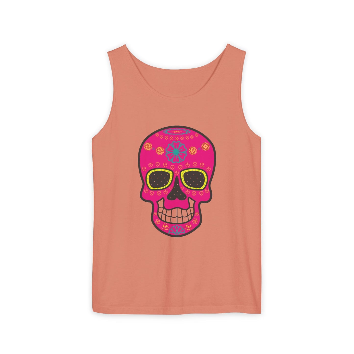 Colorful Dia de los Muertos Skull Tank Top, Unisex Summer Tee, Festival Wear