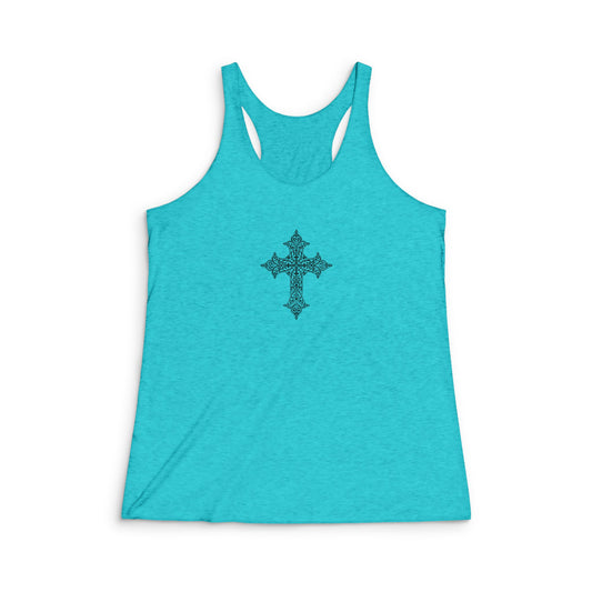 Cross Design Women's Tri-Blend Racerback Tank, Casual Wear, Workout Top, Summer Tee, Faith-Based Apparel, Gift for Her