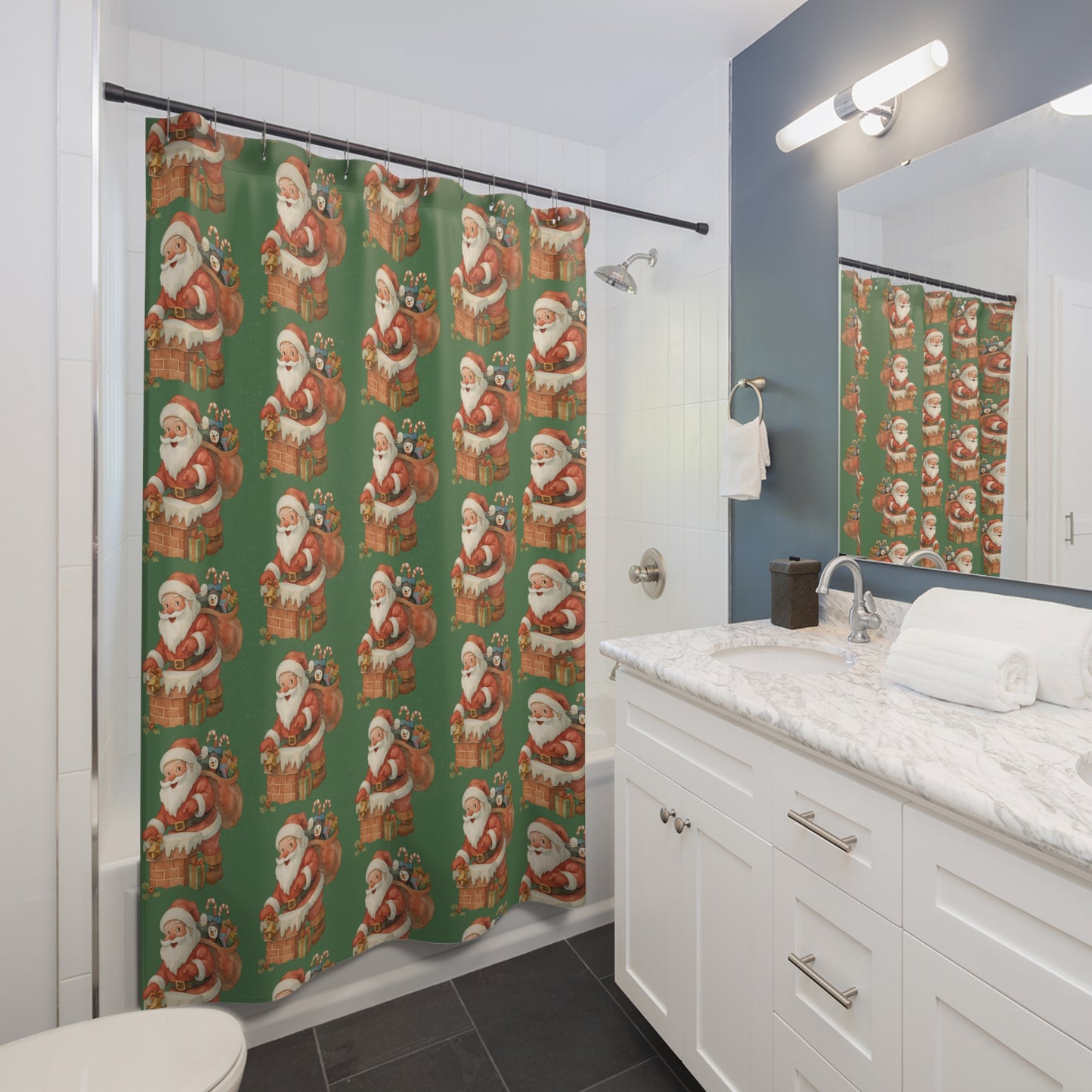 Festive Santa Shower Curtain - Holiday Decor, Christmas, Bathroom Accessory, Gift for Her, Seasonal Home Decoration