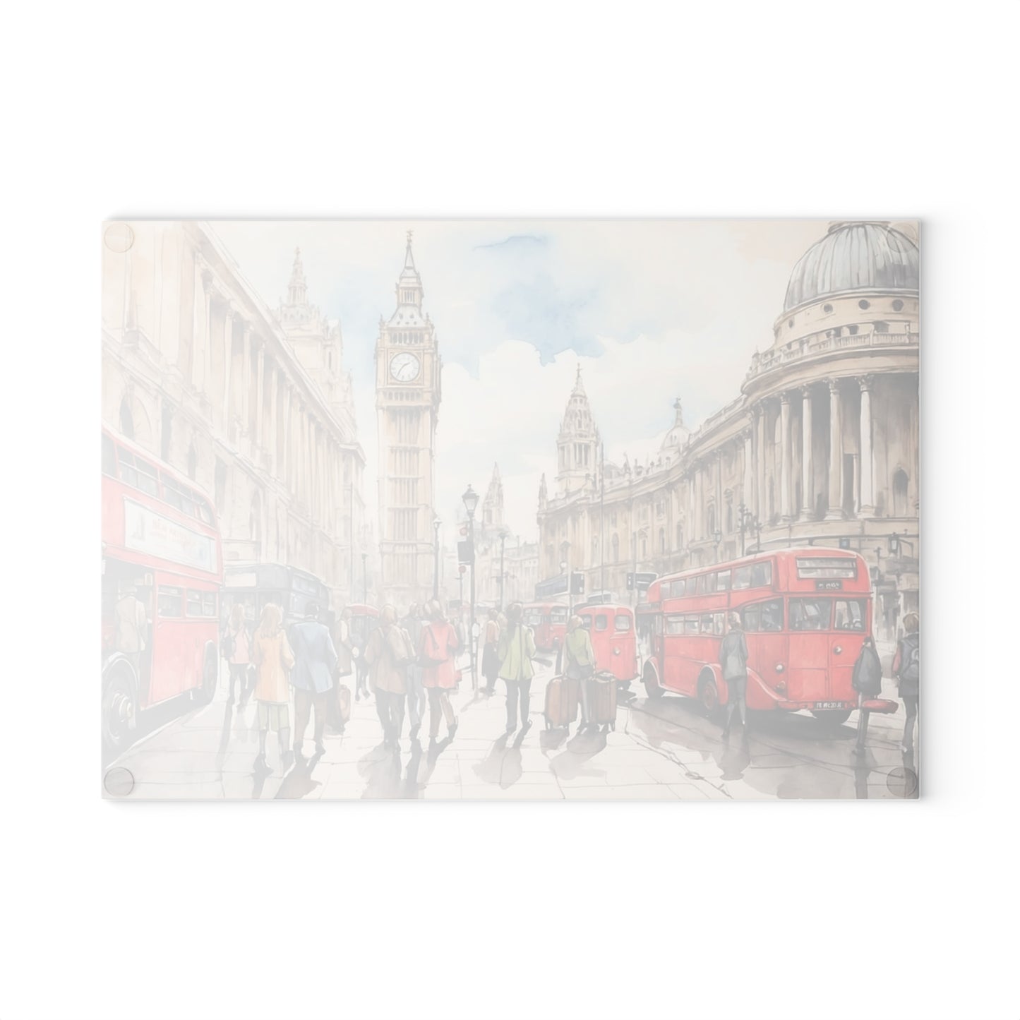 London-Themed Glass Cutting Board, Decorative Kitchen Gift, Unique Housewarming Present, London Souvenir, Culinary Art Decor