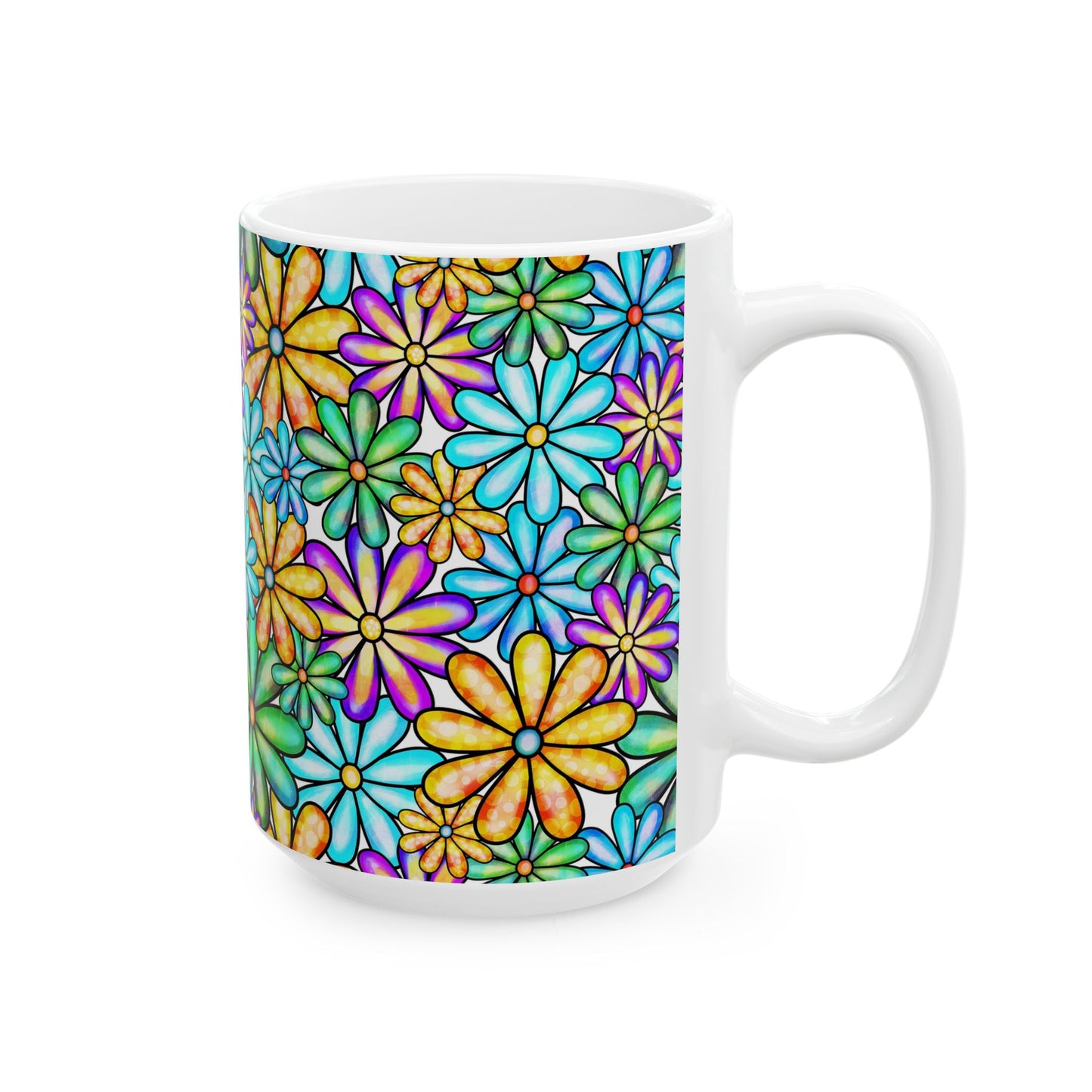 Colorful Flower Ceramic Mug, Vibrant Floral Coffee Cup,Tea Drinkers