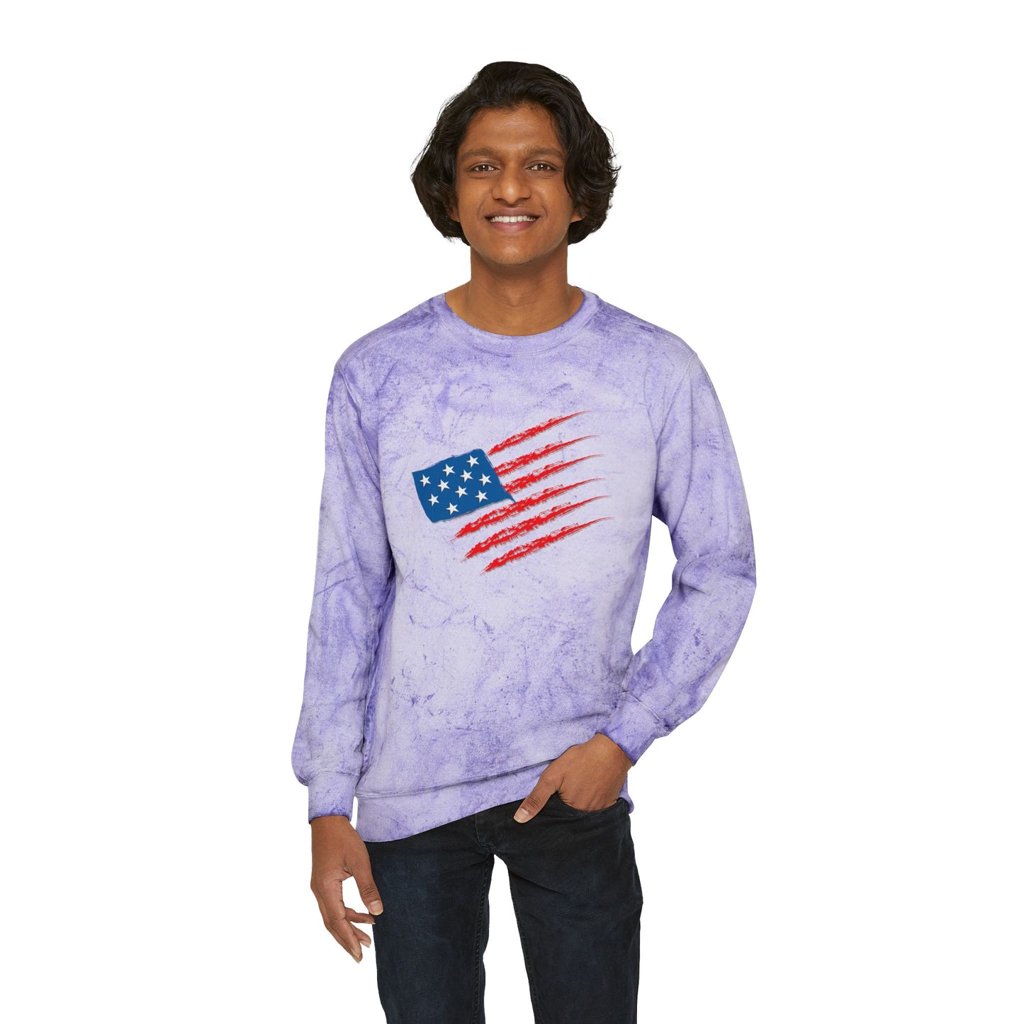 Patriotic Color Blast Crewneck Sweatshirt - Unisex, USA Flag, Casual Wear, Gift for Veterans, Independence Day Apparel