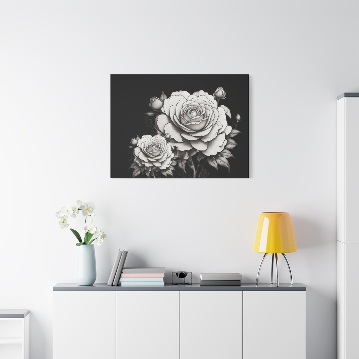 Monochrome Rose Canvas Print — Black & White Floral Wall Art