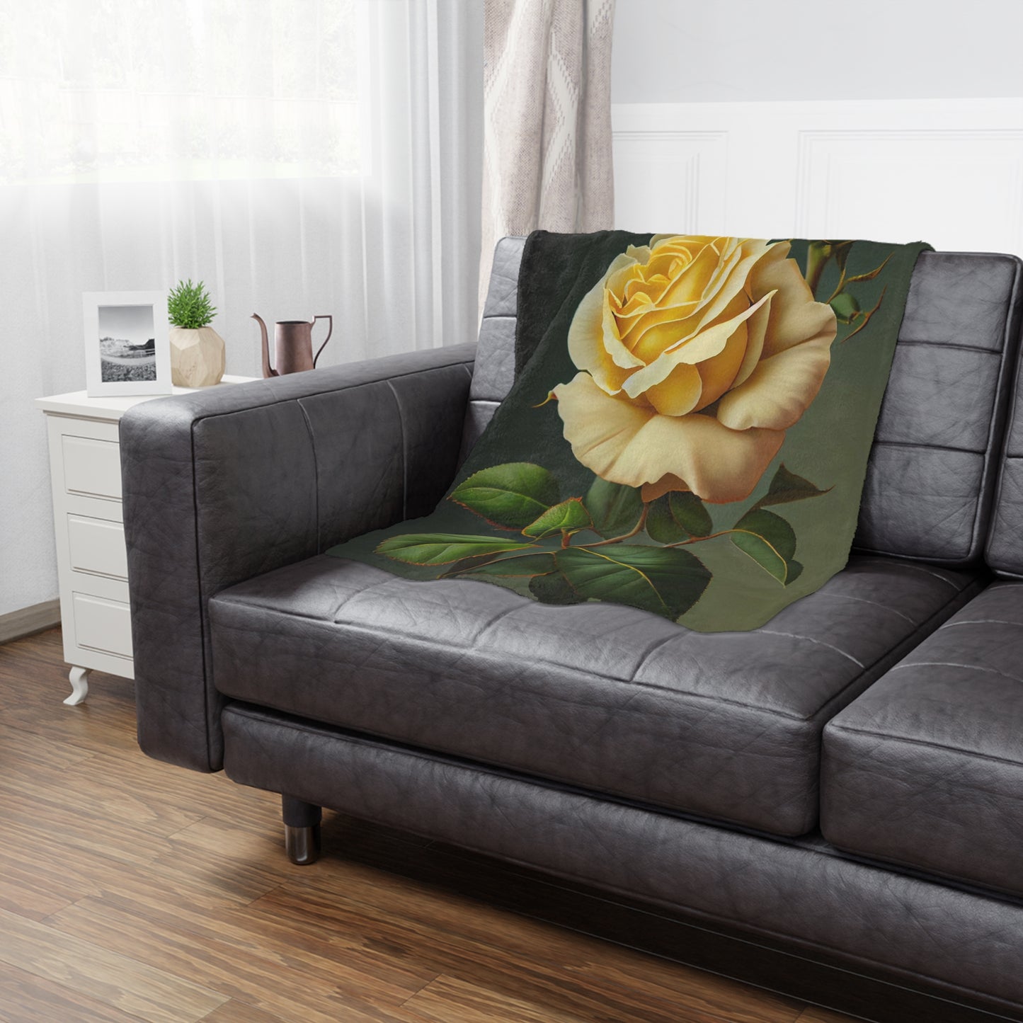 Yellow Rose Minky Blanket — Vintage Botanical Throw for Bedroom & Living Room