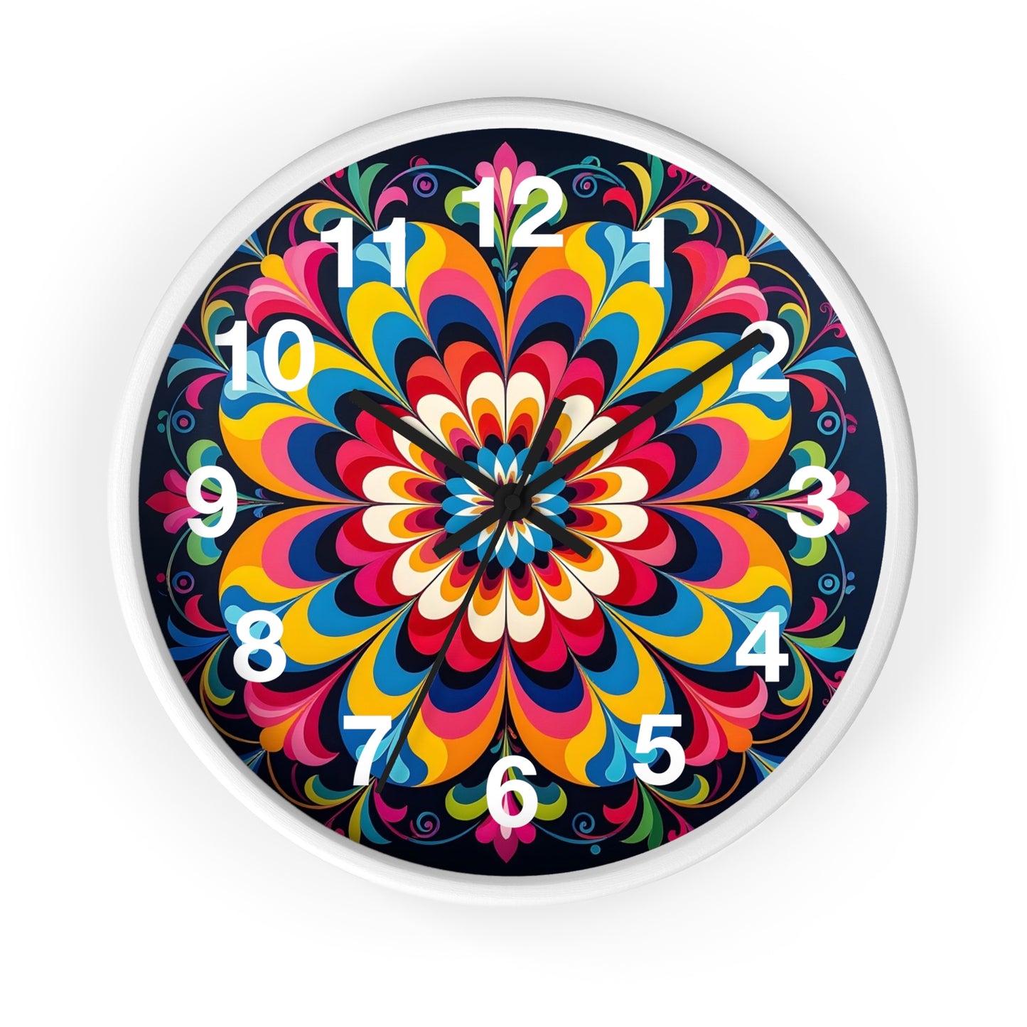 Colorburst Mandala Wall Clock — Vibrant Retro Boho Home Decor
