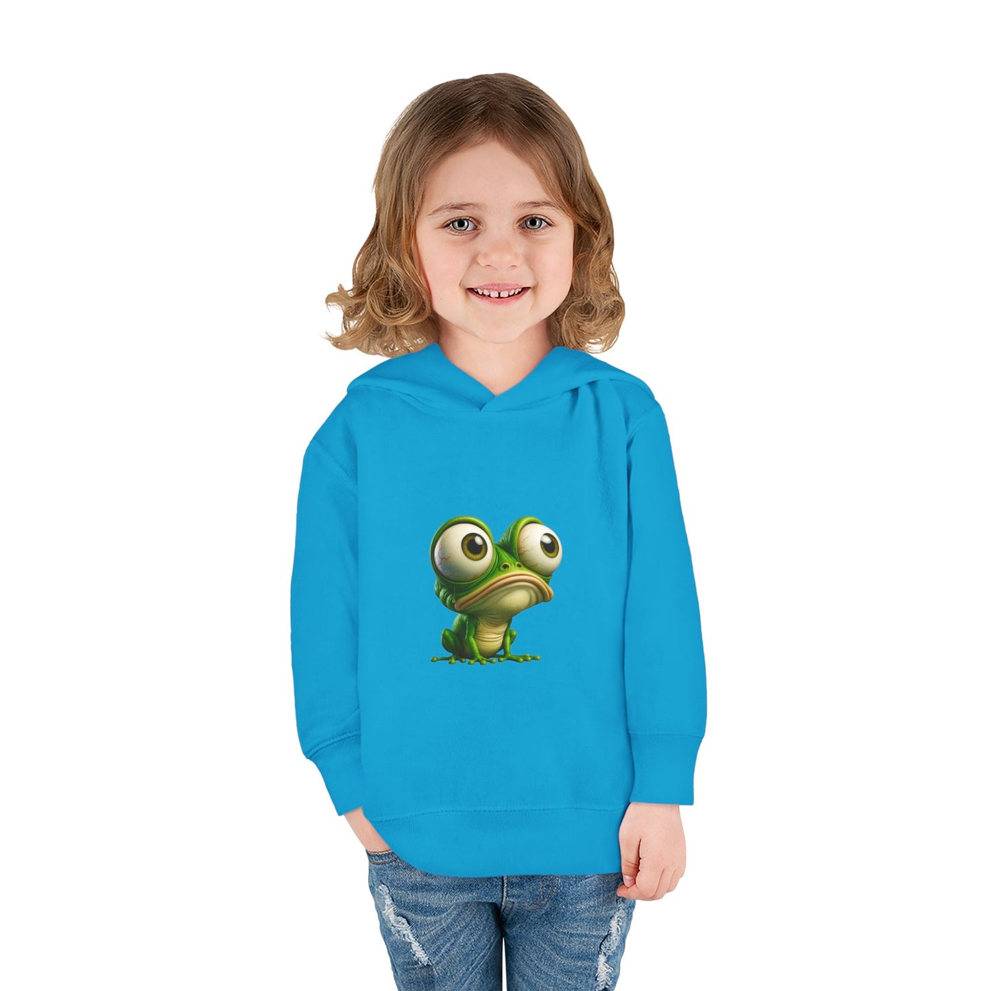 Whimsical Toddler Frog Pullover Hoodie, Cute Kids Fleece Sweater, Playful Toddler Clothing, Children's Gift, Animal Lover Apparel