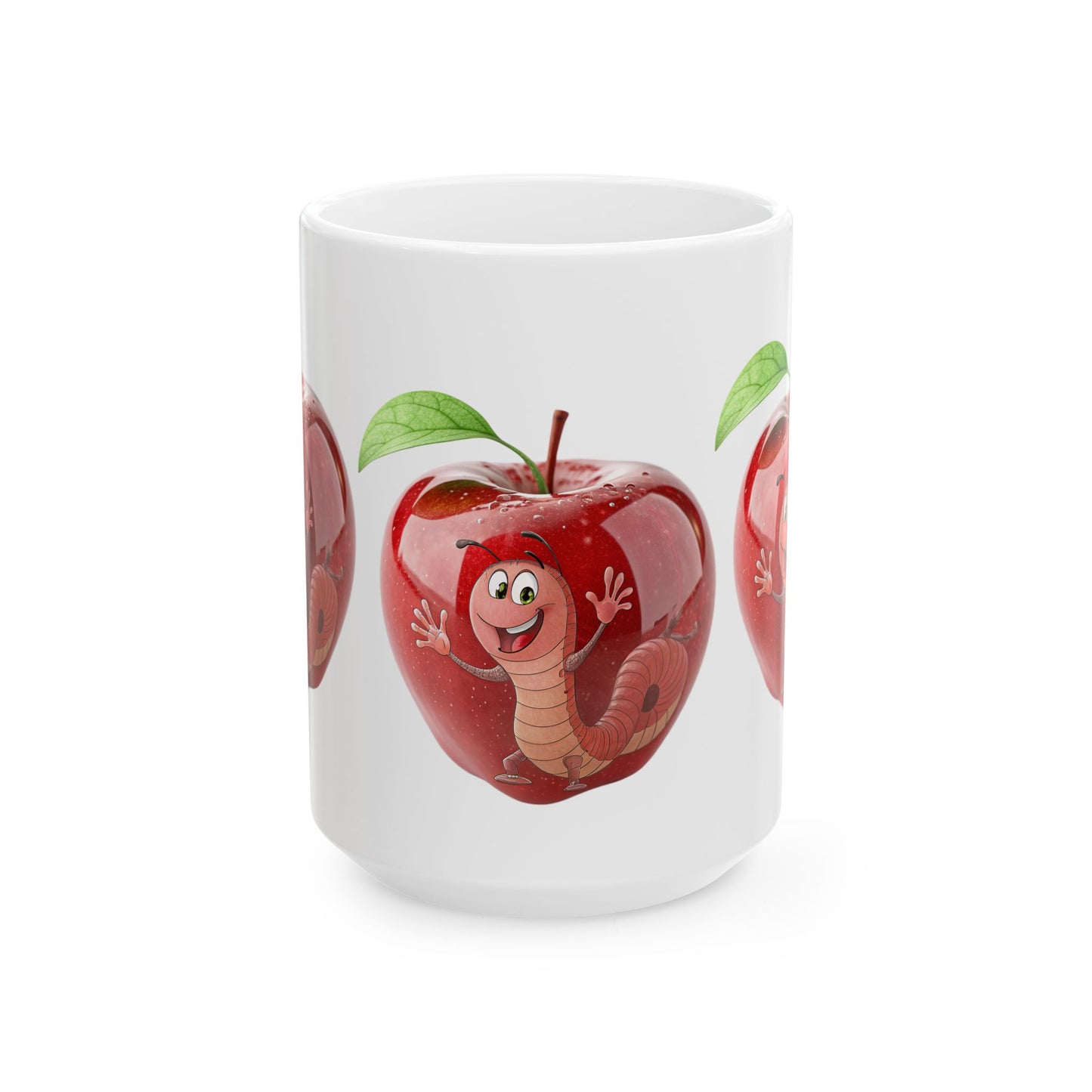 Whimsical Apple Worm Ceramic Mug, Funny Coffee Cup, Cute Kitchen Gift, Teacher Appreciation, Back to School, Child-Friendly Drinkware