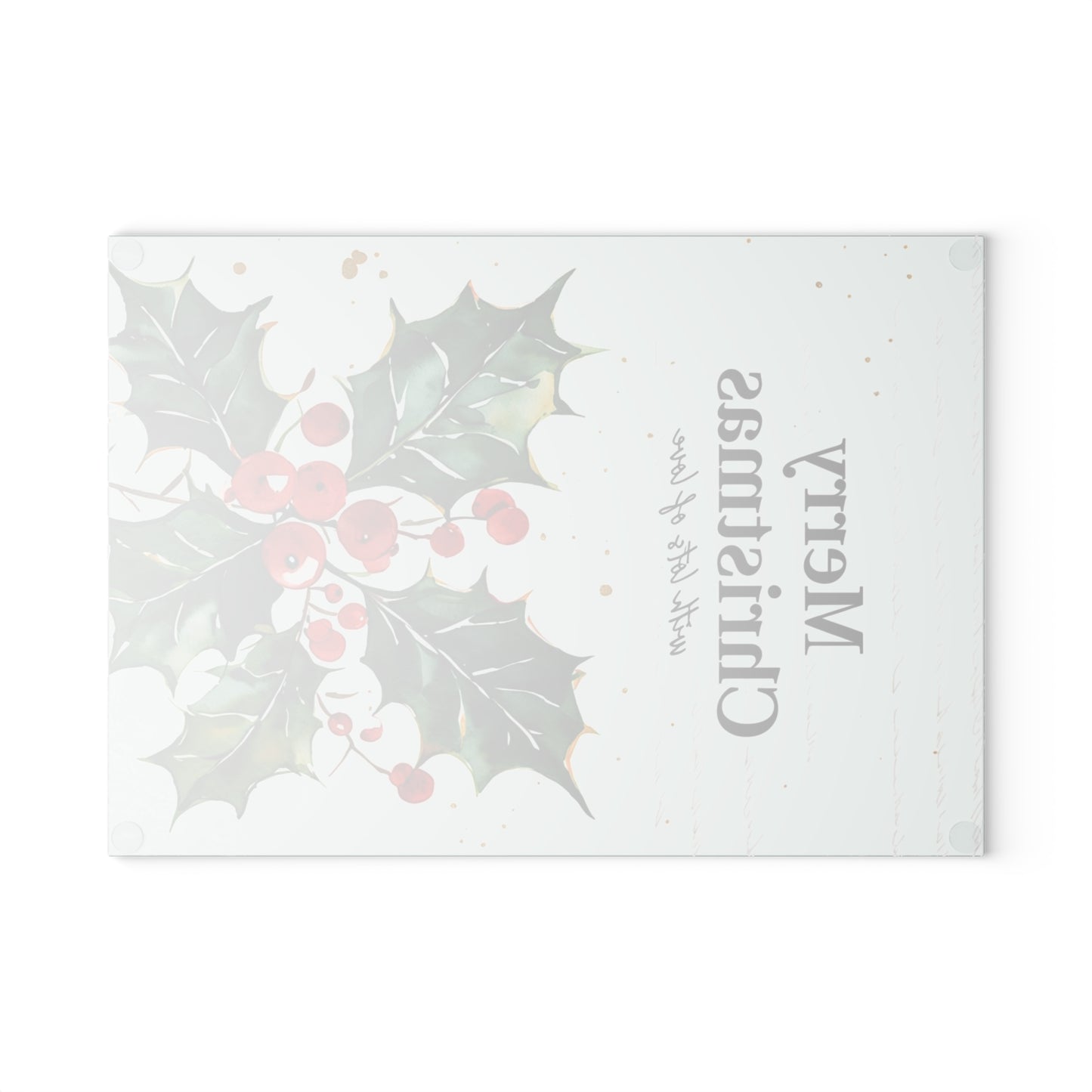 Christmas Holly Glass Cutting Board - "Merry Christmas" Holiday Kitchen Decor