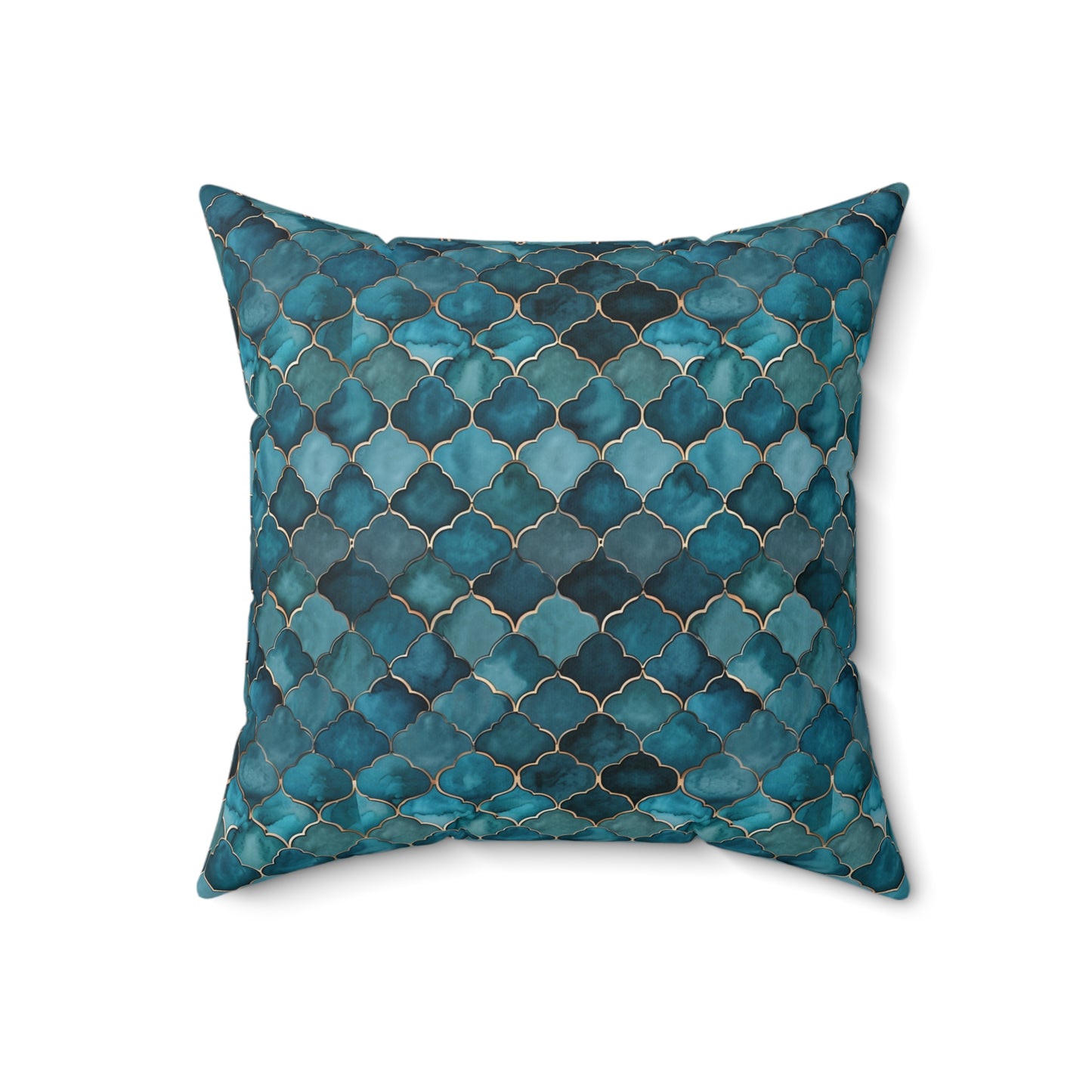 Teal Moroccan Tile Decorative Pillow — Spun Polyester Square Throw Cushion