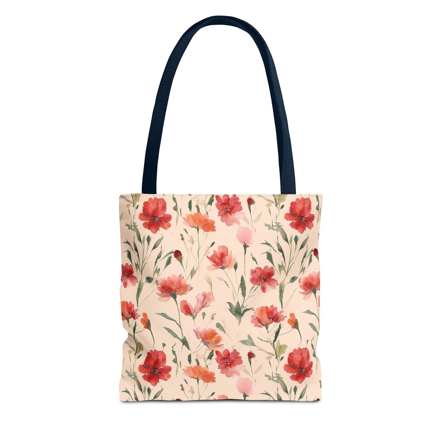 Floral Watercolor Tote Bag — Pink Red Poppy Pattern All-Over Print