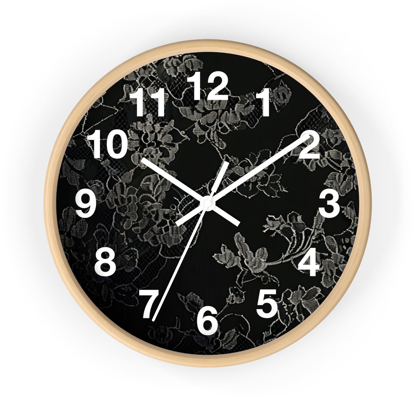 Floral Noir Wall Clock — Elegant Black Floral Decorative Clock