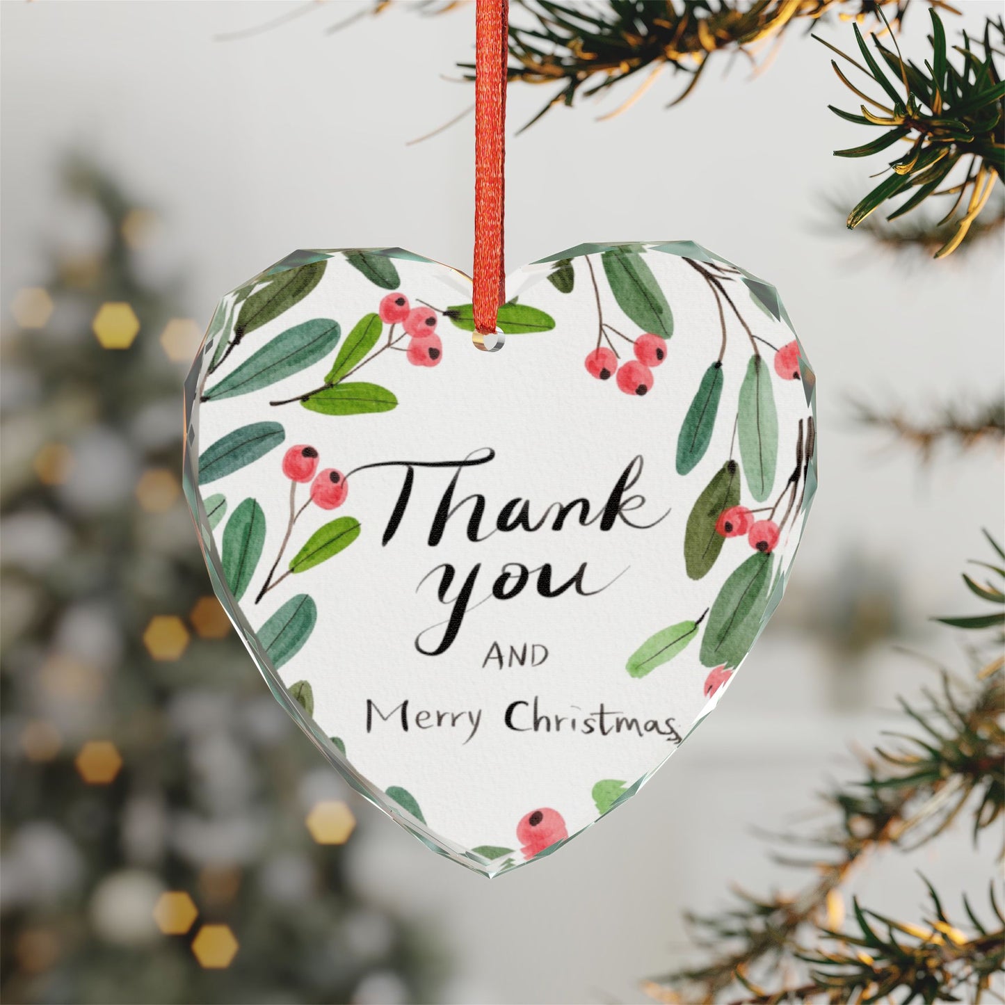 Heart Crystal Ornament - "Thank You and Merry Christmas" Holiday Glass Decoration
