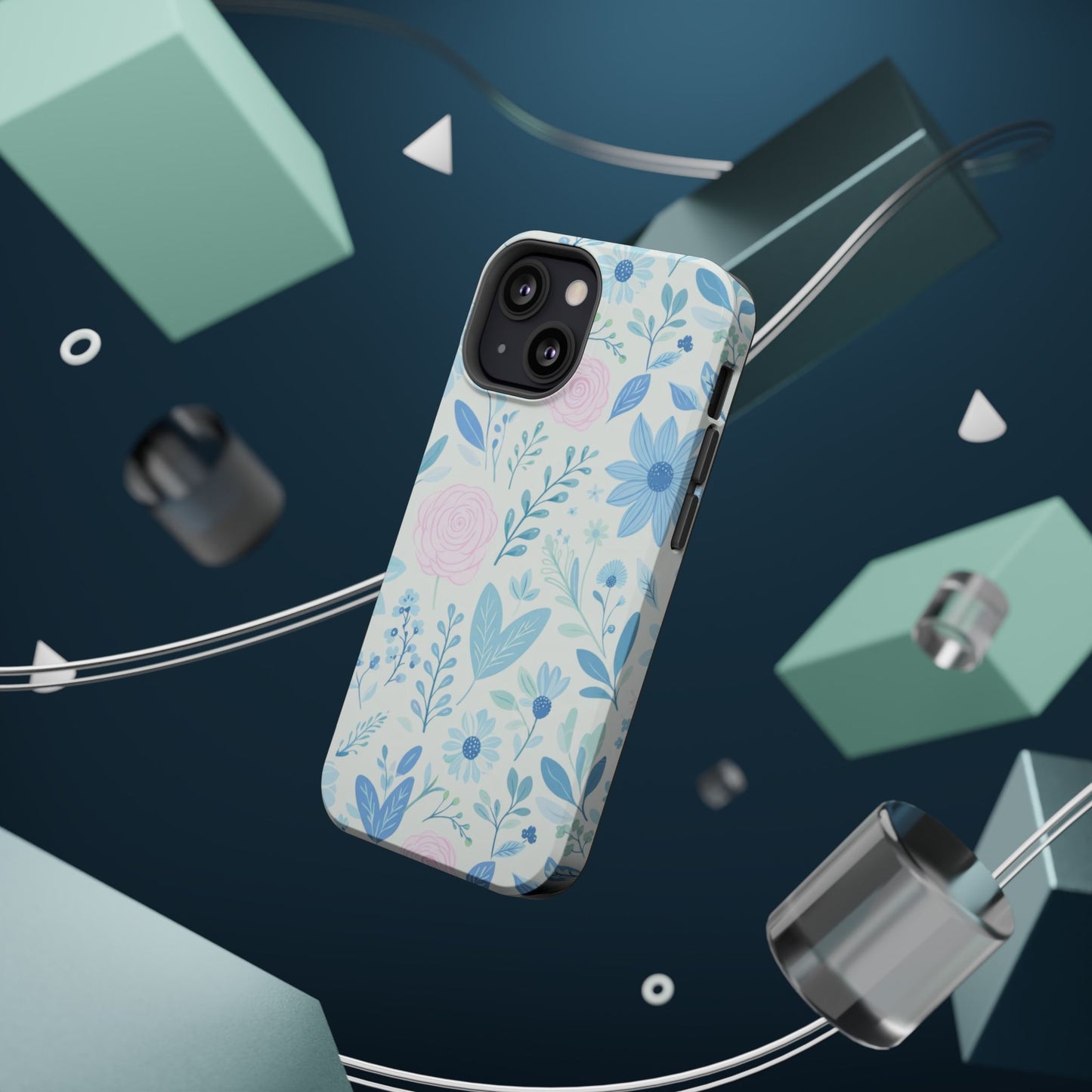 Floral Pastel Magnetic Impact Phone Case — Blue & Pink Botanical Design