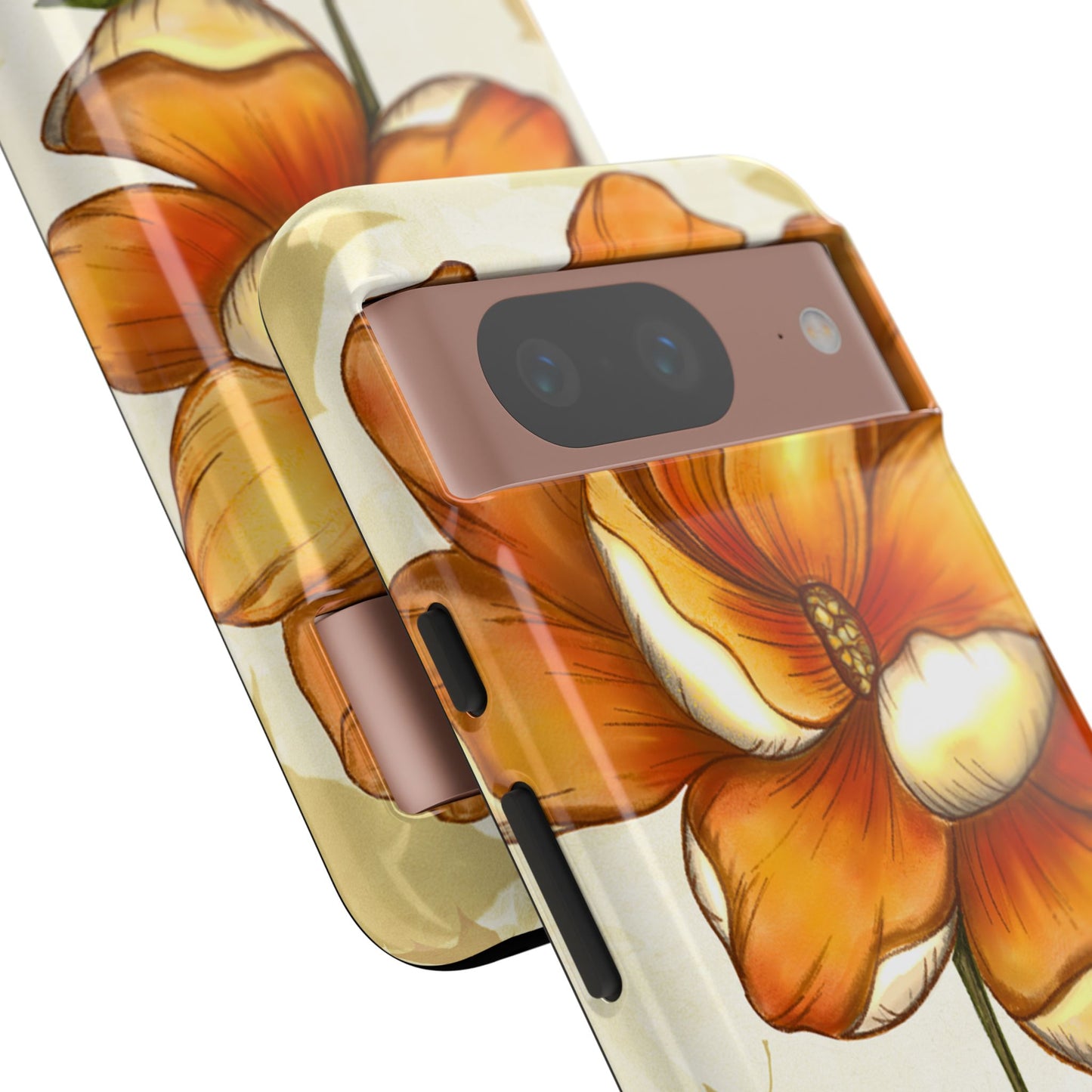 Floral Phone Case with Orange Flower Design, Tough Phone Cover, Floral Gift, Stylish Tech Accessory, Nature Lovers, Spring Vibes