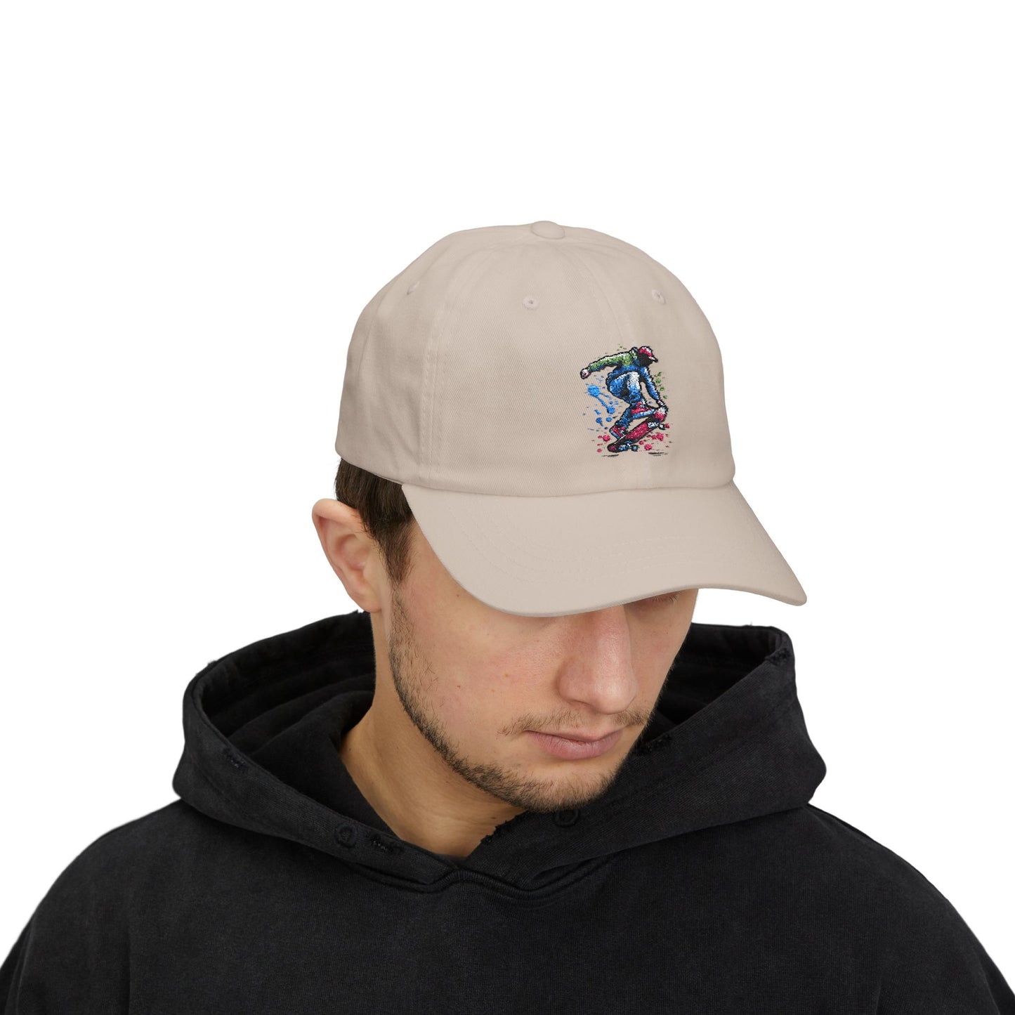 Skateboarder Art Dad Cap - Classic White Baseball Hat for Skate Enthusiasts