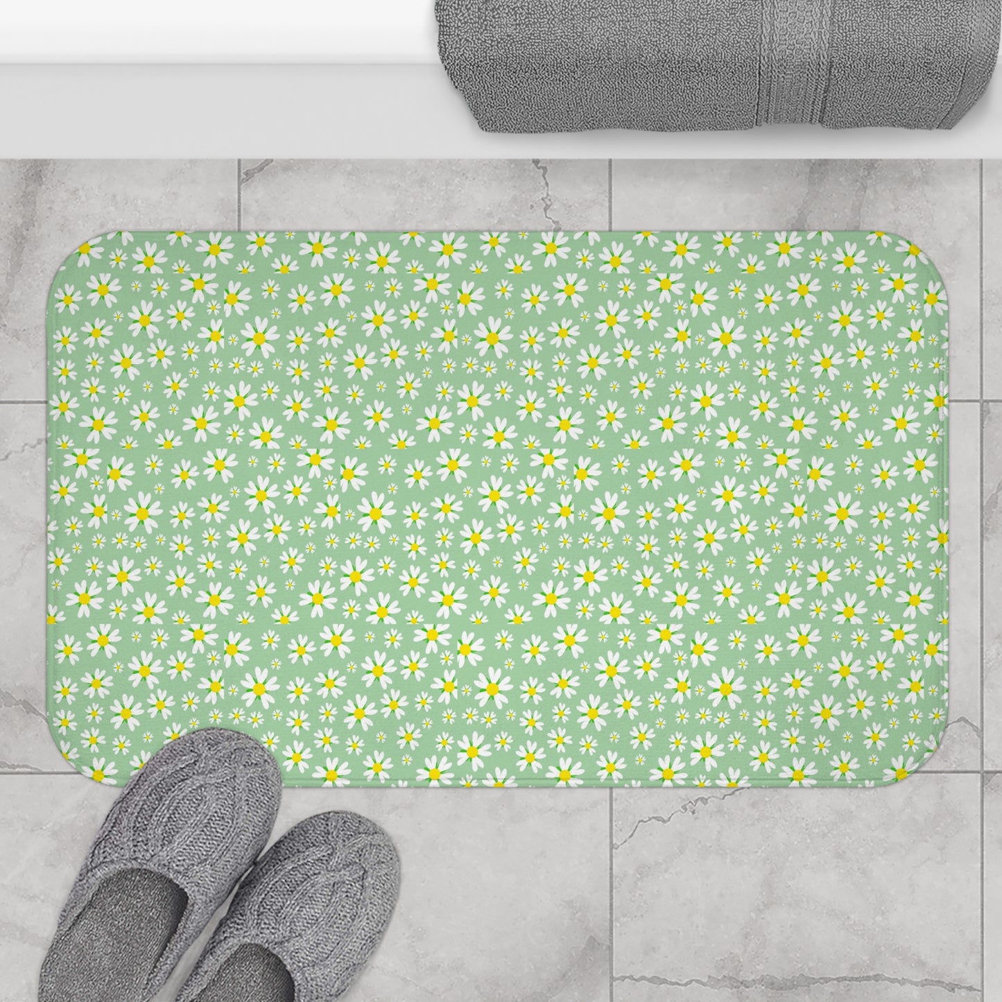 Floral Green Bath Mat - Bathroom Decor, Spring Vibes, Home Comfort, Gift Idea, Housewarming Essentials