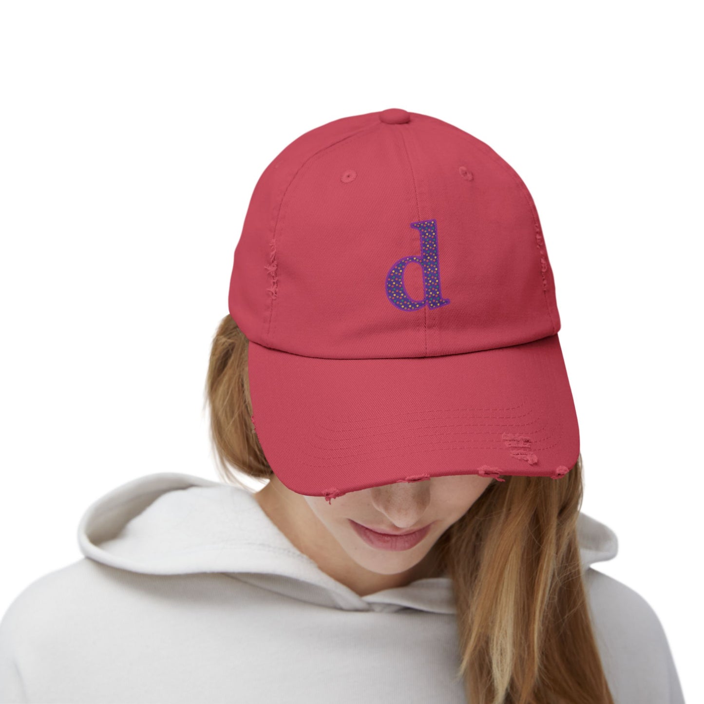 Distressed Cap with Purple Letter 'd' - Casual Street Style Hat for Everyday Wear, Gift for Dad, Unisex Fashion Accessory, Trendy [...]