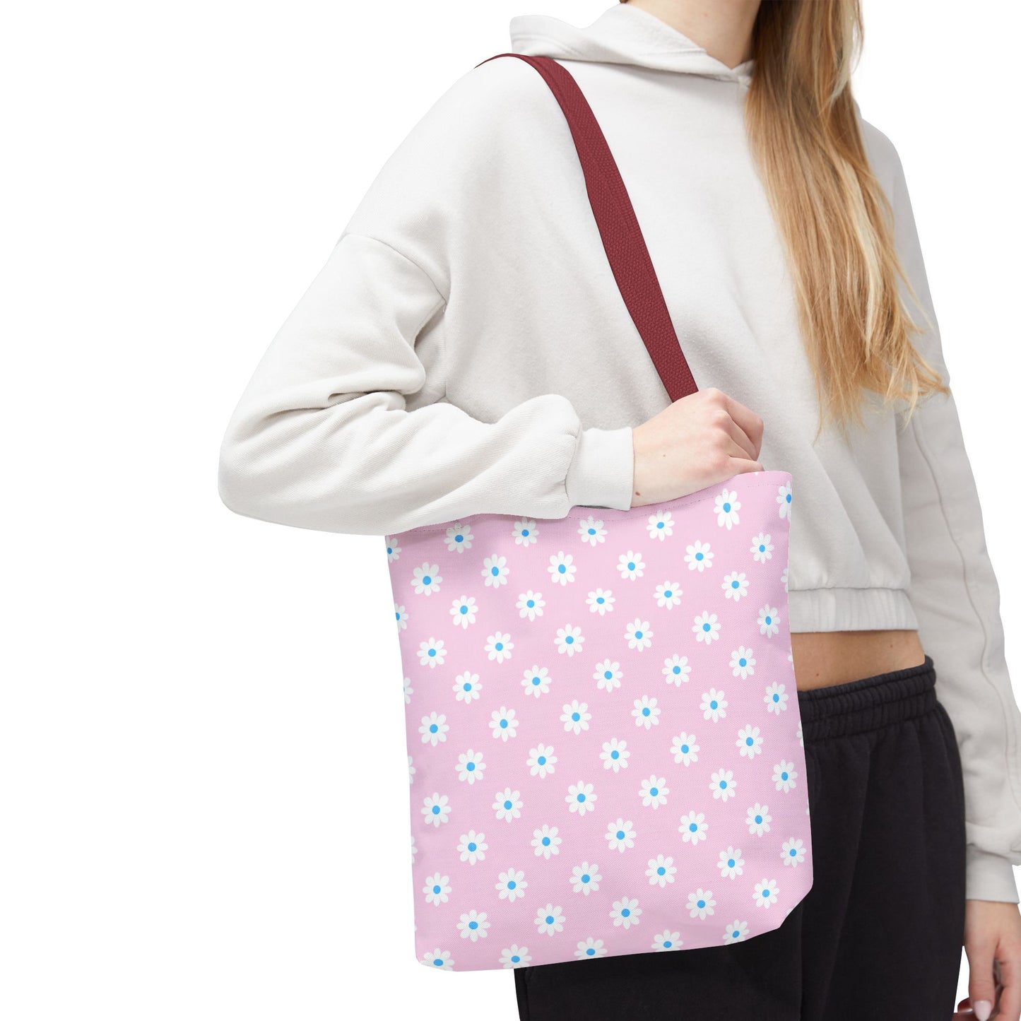 Pink Daisy Pattern Tote Bag — Floral Everyday Canvas Shopper