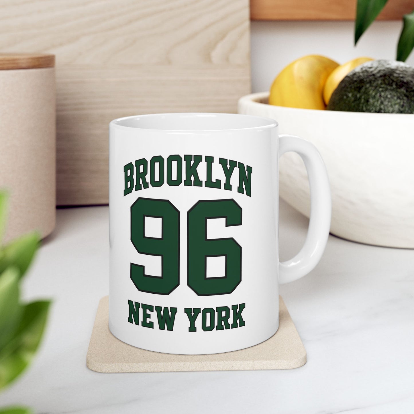 Brooklyn 96 New York Ceramic Mug — Retro Varsity Number Coffee Cup