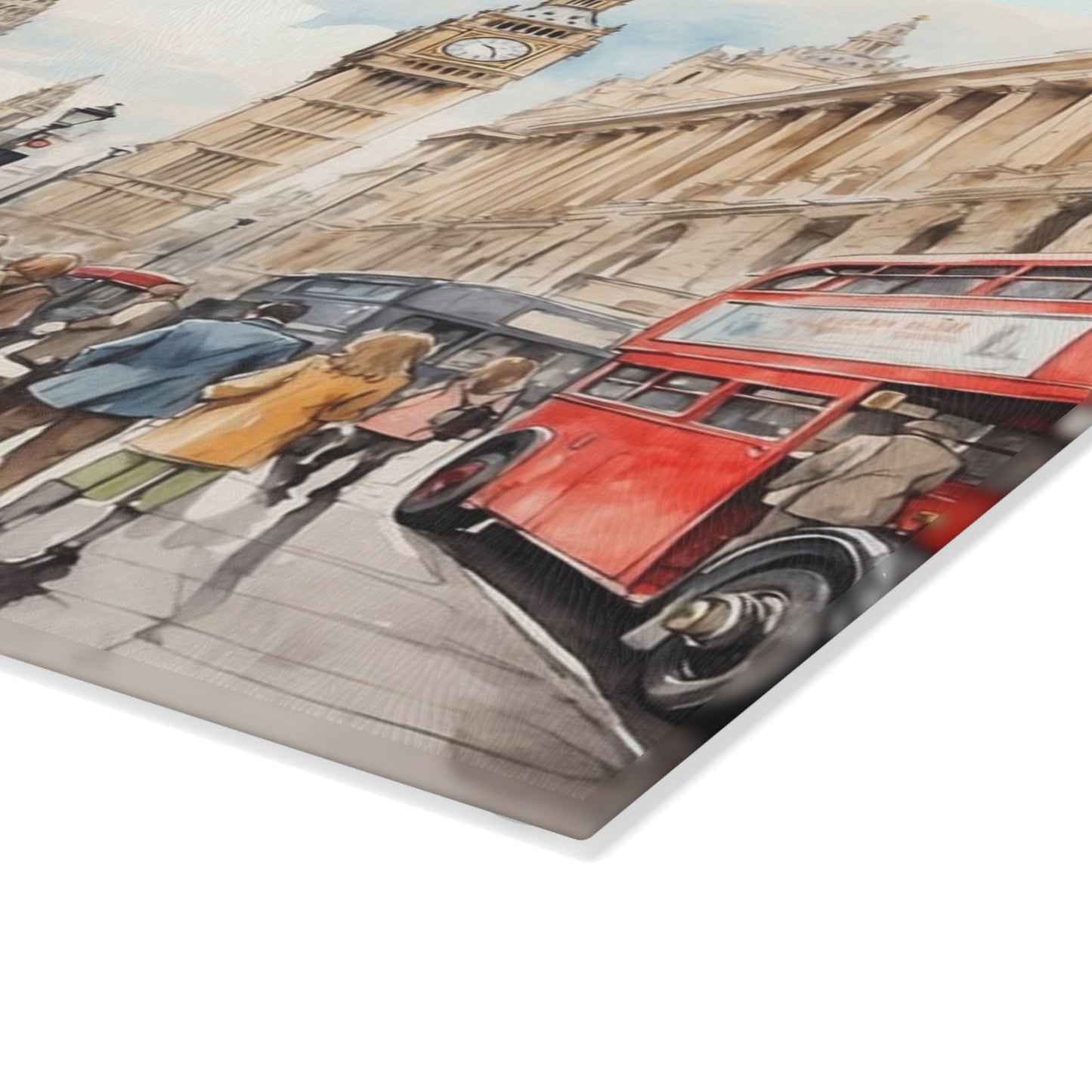 London-Themed Glass Cutting Board, Decorative Kitchen Gift, Unique Housewarming Present, London Souvenir, Culinary Art Decor