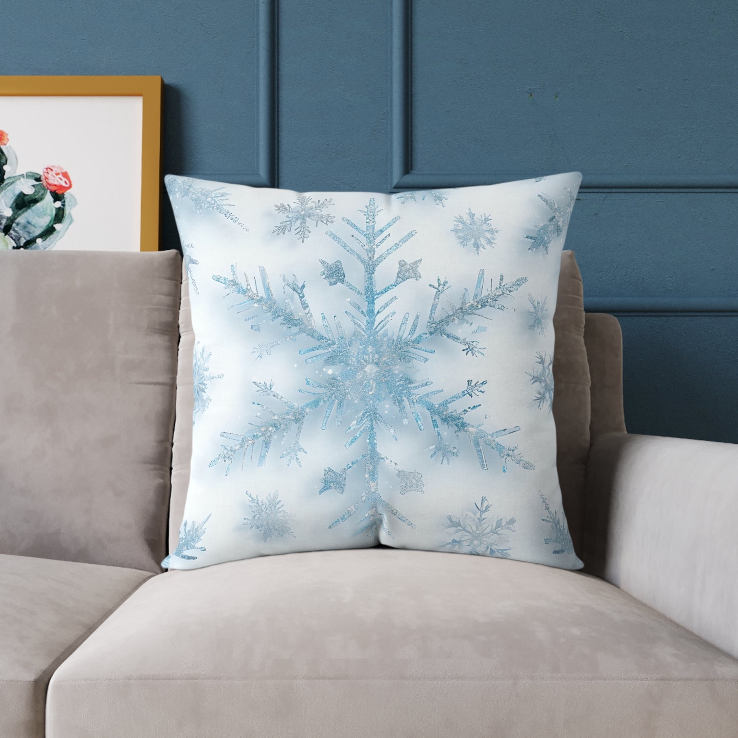 Snowflake Square Poly Canvas Pillow | Cozy Winter Decor, Holiday Gift, Home Accent, Relaxation Decor, Seasonal Cushion