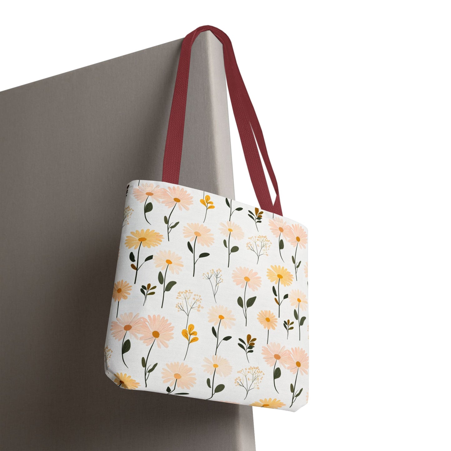 Floral Daisy Pattern Tote Bag — Pastel Spring Flowers All-Over Print