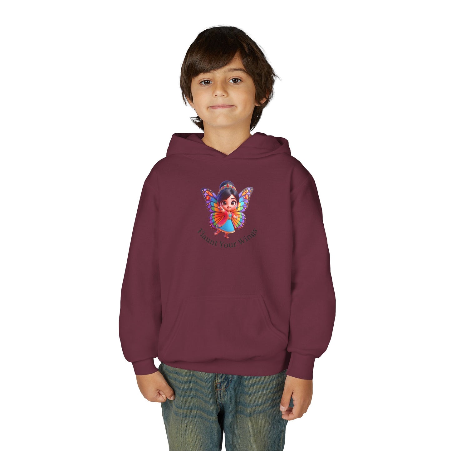 Inspirational Youth Hoodie - "Flaunt Your Wings", Cozy Sweatshirt, Gift for Teens, Motivational Apparel, Butterfly Design