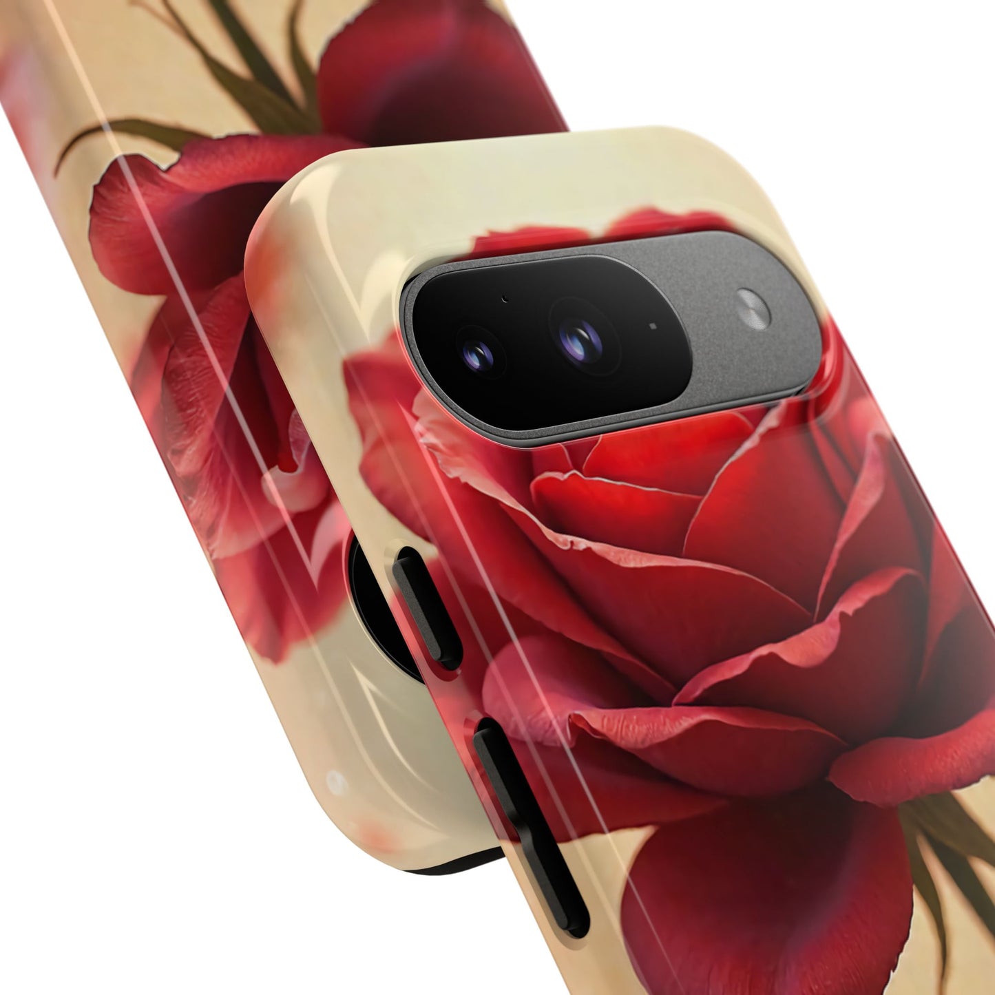 Floral Phone Case with Red Rose Design, Tough Phone Cover, Flower Print, Gift for Her, Stylish Accessory, Floral Aesthetic
