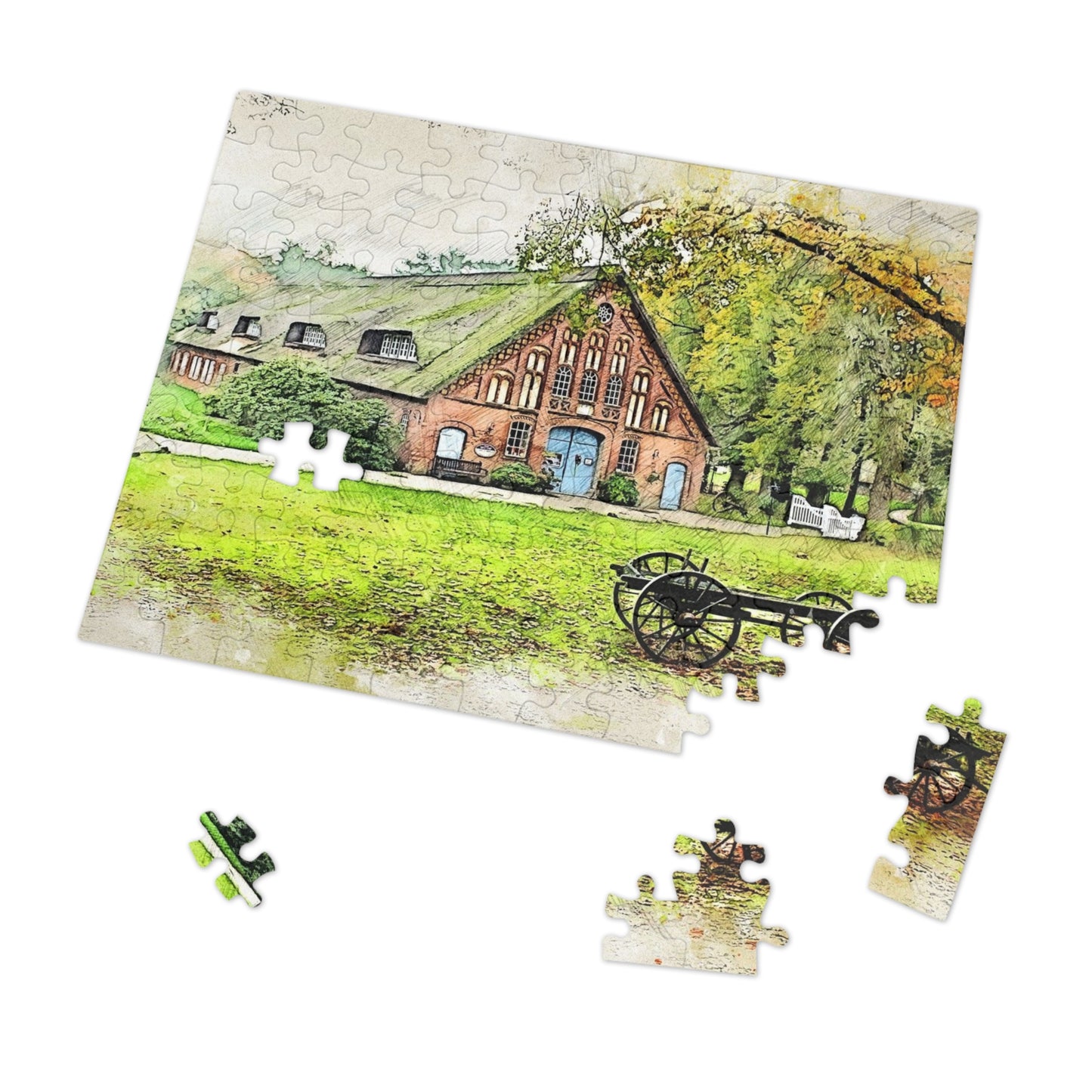Rustic Scene Jigsaw Puzzle, Cozy Family Game, Art Puzzle with Tin, Nature Lover Gift, Home Décor Puzzle