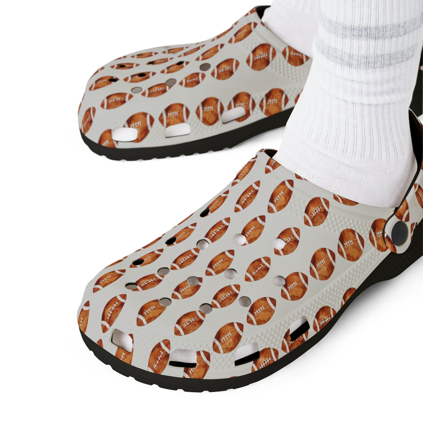 Printed EVA Foam Clogs — All-Over Football Design