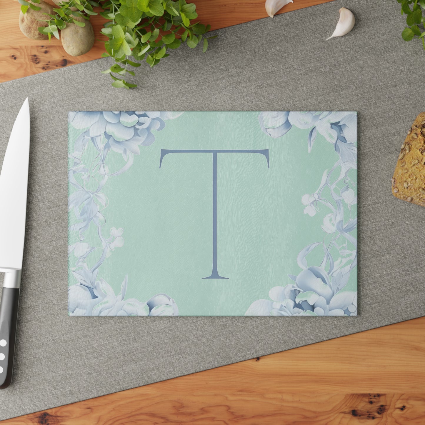 Personalized Floral Glass Cutting Board, Kitchen Decor, Custom Gift for Chefs, Wedding Present, Housewarming Gift, Home Cooking