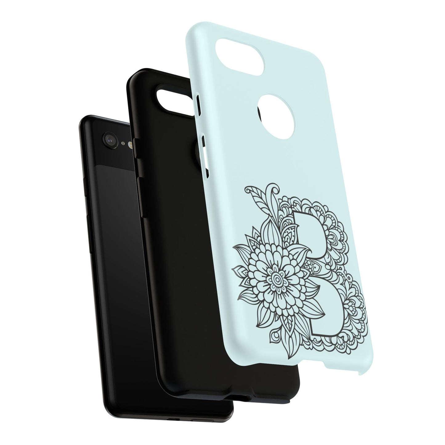 Personalized Tough Phone Case- Letter B, Floral Monogram Cell Phone Cover, Custom Protective Case, Unique Gift, Birthday, Graduation