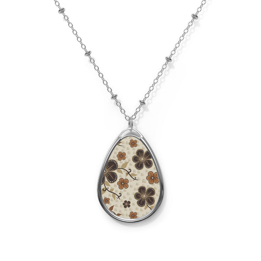 Floral Oval Necklace, Boho Jewelry, Gifts for Her, Spring Accessories