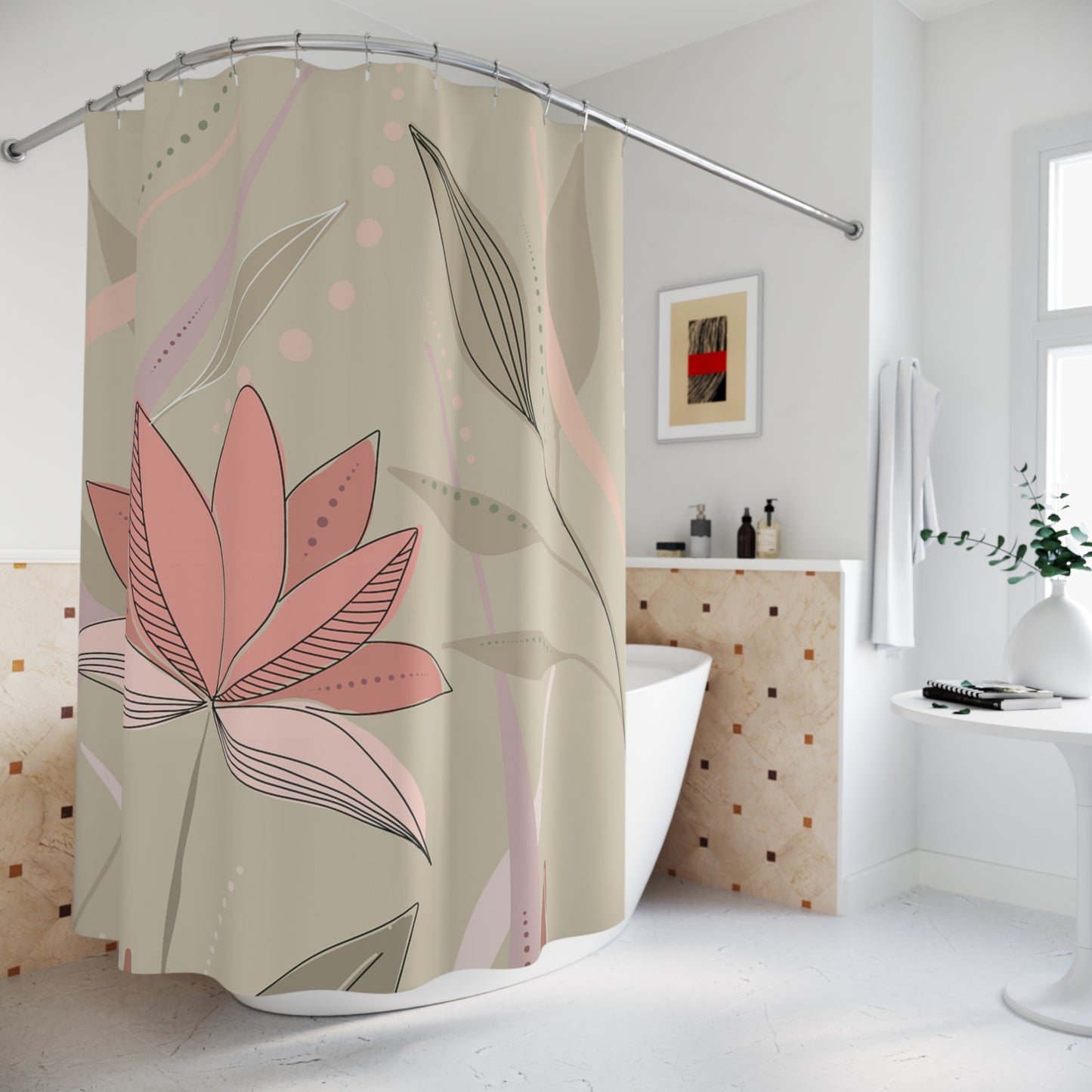 Botanical Shower Curtain, Floral Bathroom Decor, Modern Home Accessory, Nature-Inspired Gift, Spring Vibes, Relaxing Atmosphere
